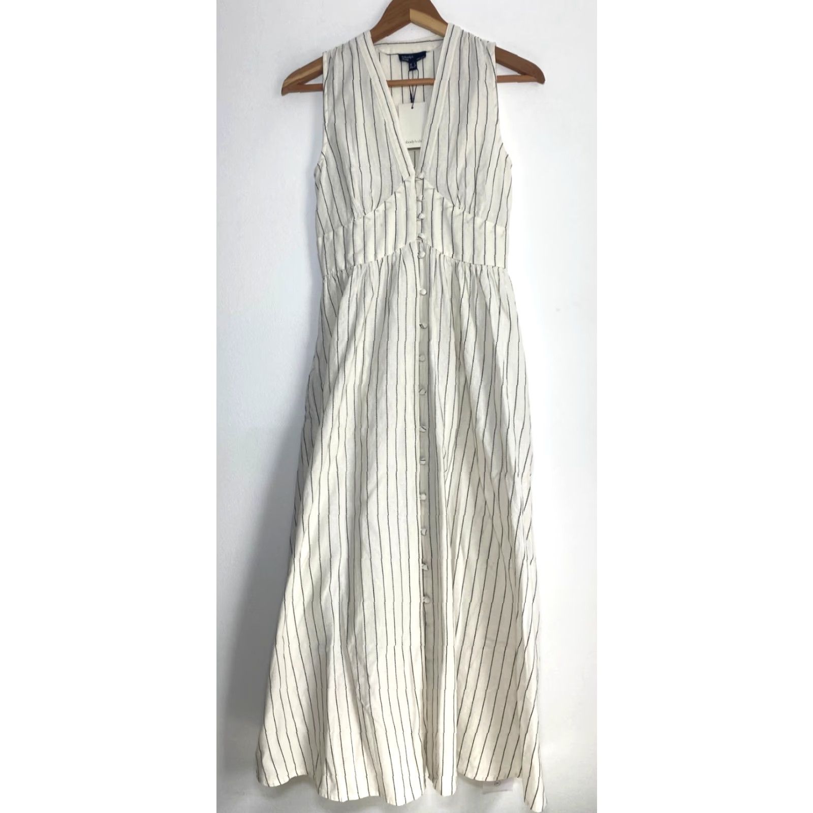 Vintage Nobody's Child Starlight Midi Dress Sleeveless Cream Pinstripe NWT US 0 Women/Adult Slender A-Line Pockets V-Neck Casual Midi Dress Size XS / US 0-2 / IT 36-38 - 4 Thumbnail