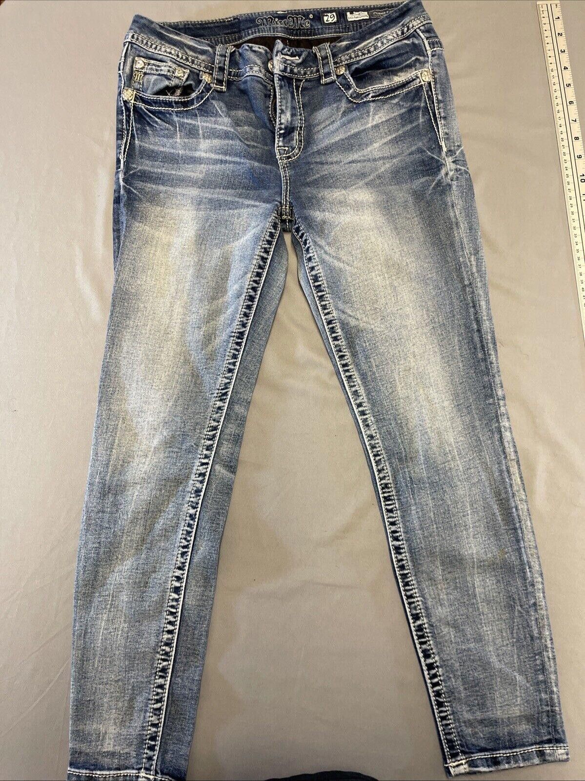 Designer Miss Me Jeans Womens 29 Blue Stretch Blend Denim Capri Size 29" - 4 Thumbnail