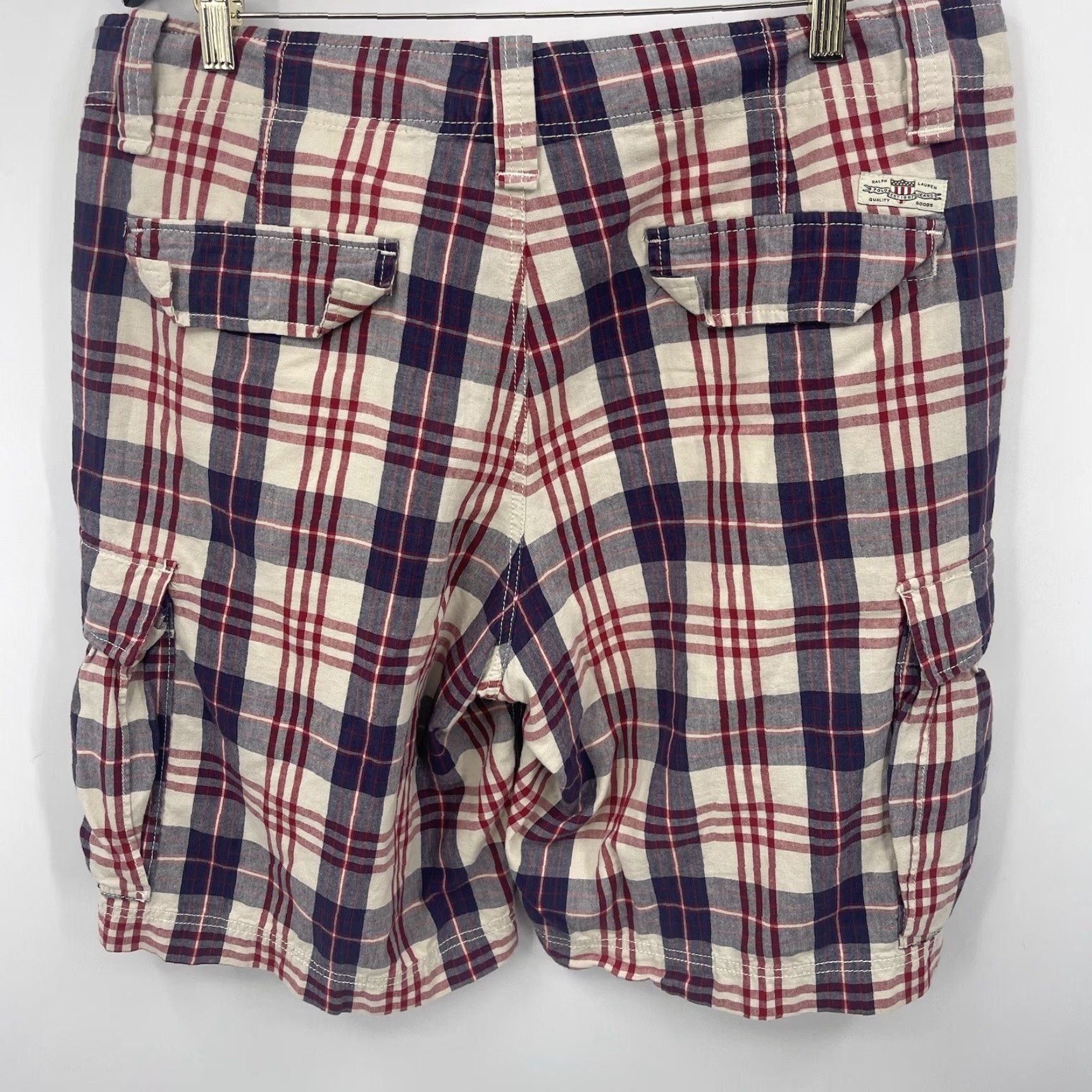 Polo Ralph Lauren VINTAGE Polo Ralph Lauren Jeans Co Plaid Cargo Shorts Mens 36 Twill Blue 90s Preppy Cargo Pocket Pockets Logo Pony Size US M / EU 48-50 / 2 - 4 Thumbnail