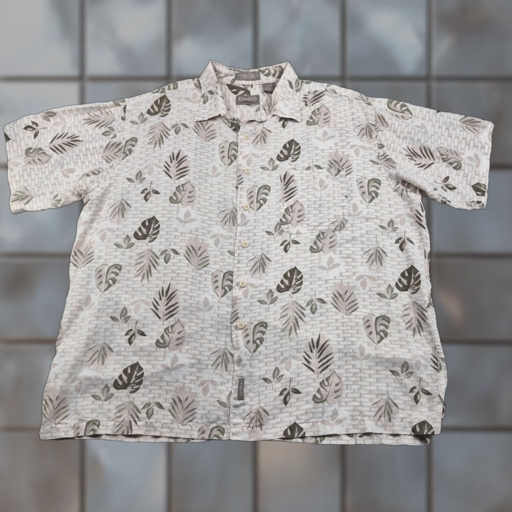 Arrow VINTAGE Arrow Shirt Mens XL Khaki's By Arrow Button-Up Beige Linen Cotton Floral Short Sleeve 90s Tropical Hawaiian Aloha Leaf Print Size US XL / EU 56 / 4 - 1 Thumbnail