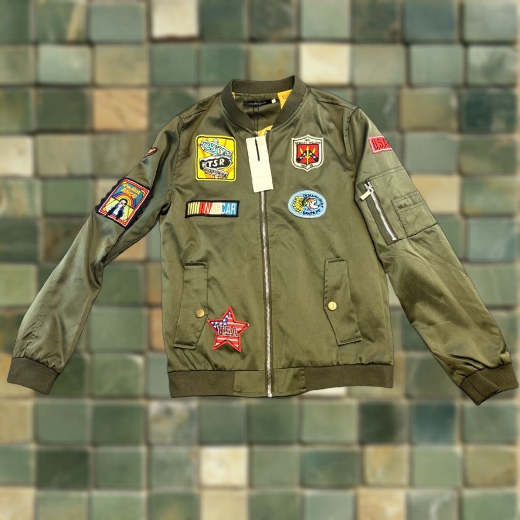 Vintage Flight Cherryboom Invincible LNBR Bomber Jacket Regular L Green Full Zip NWT Patches Mens Size US L / EU 52-54 / 3 - 1 Thumbnail