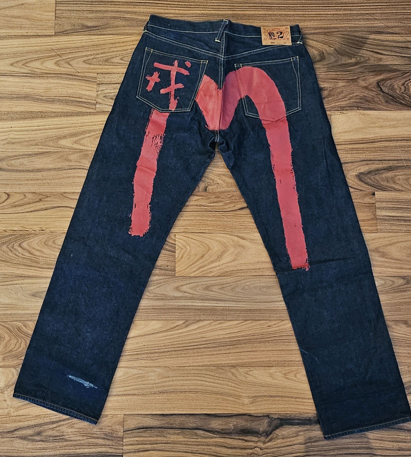 Evisu Evisu 2000 Style Hand Painted Red Daicock and Kanji Jean