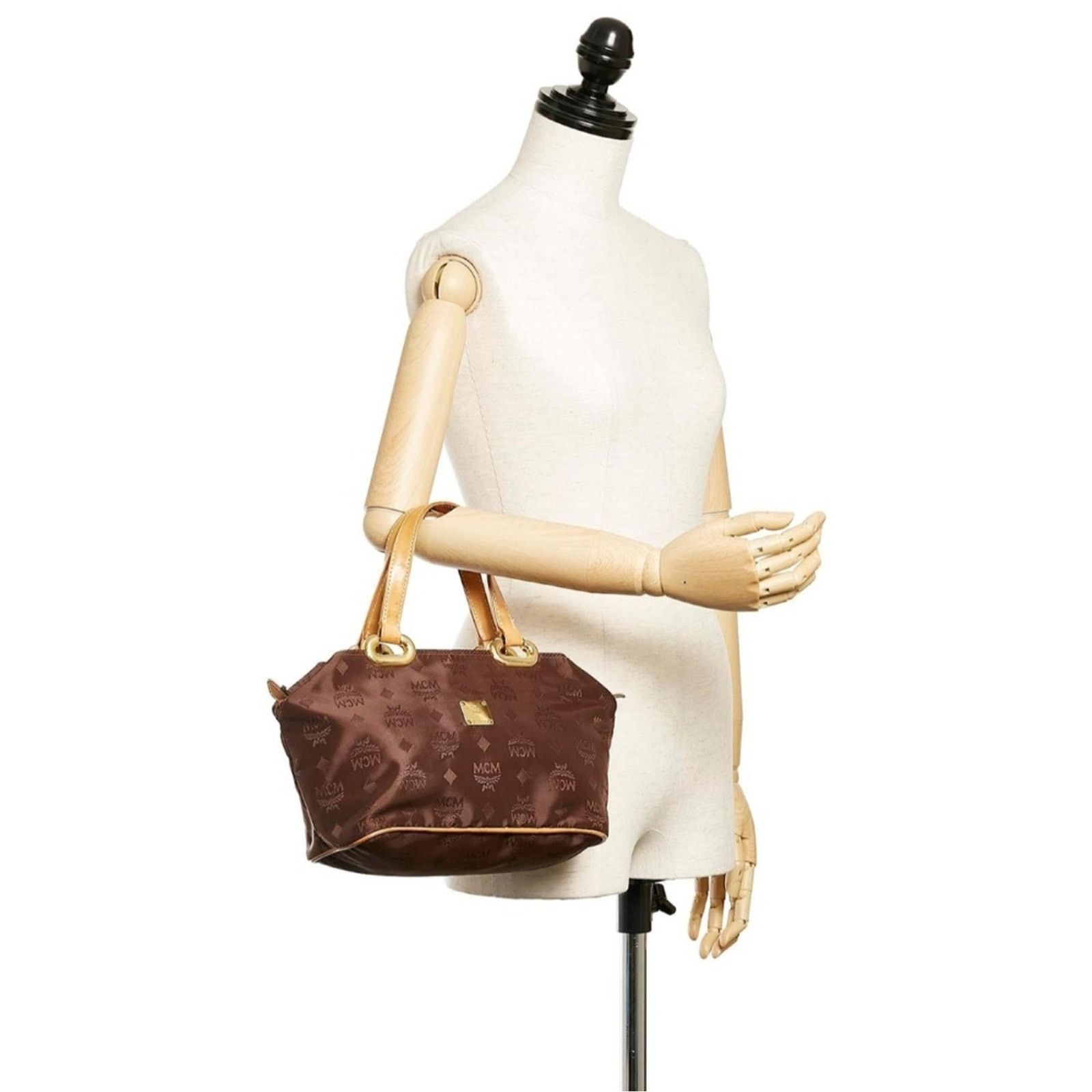 MCM MCM Chestnut Brown Visetos Monogram Nylon Tote Bag Gold Trim Size ONE SIZE - 2 Thumbnail