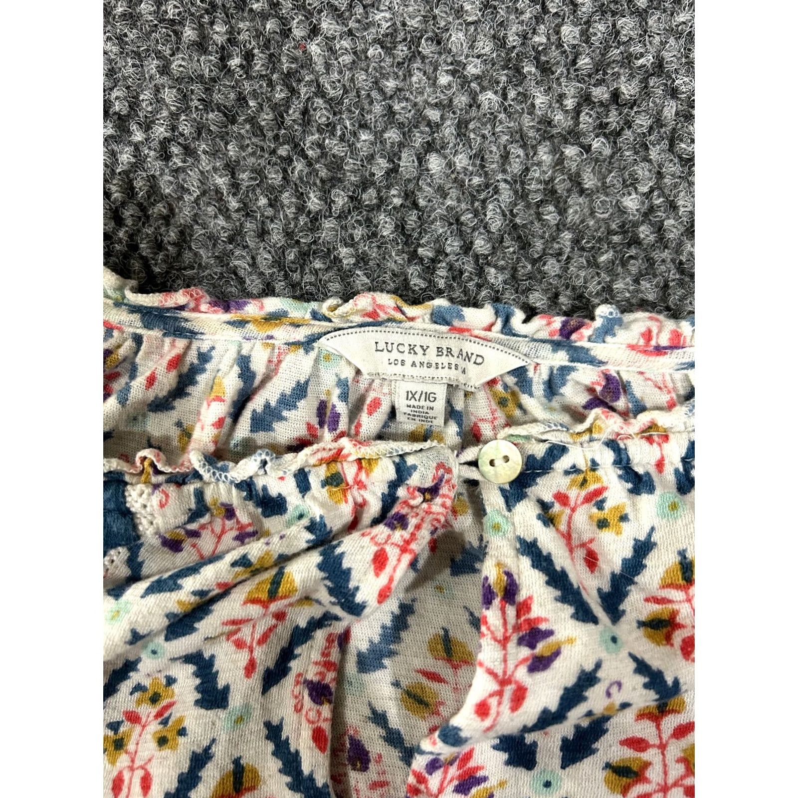 Lucky Brand Lucky Brand blouse Womens 1X Cotton Knit Geometric Pattern Long Sleeve Round Neck Pullover Casual Spring Summer Red Plus Size Peasant Style Womens Size XL / US 12-14 / IT 48-50 - 4 Thumbnail