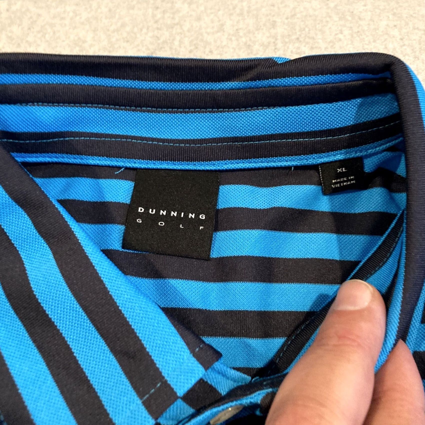 Vintage Dunning Golf Polo Blue Black Striped Club Logo XL Men Size US XL / EU 56 / 4 - 4 Thumbnail