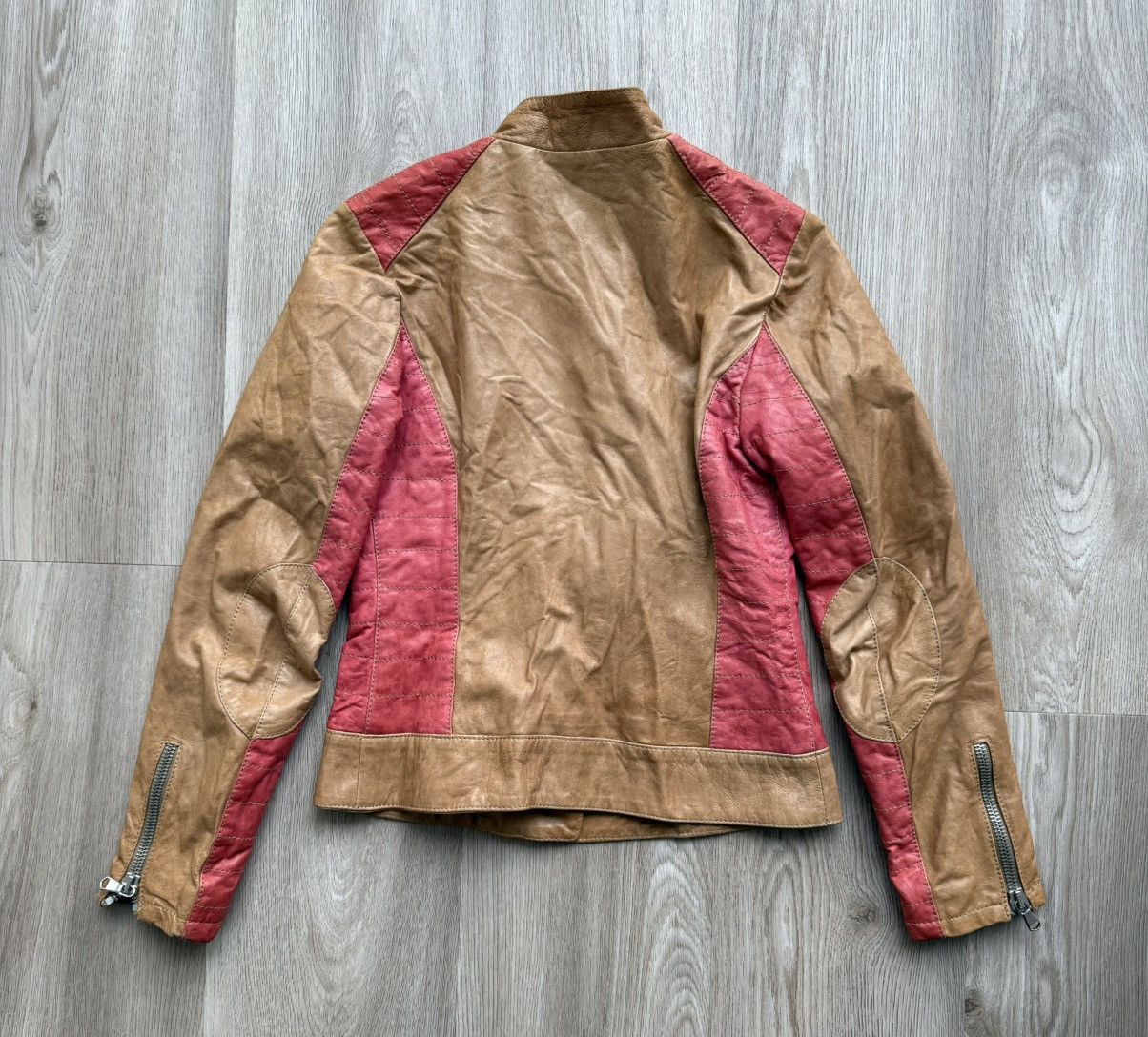Vintage Leonardo Brown/ Red Leather Biker Jacket Size XS / US 0-2 / IT 36-38 - 13 Thumbnail