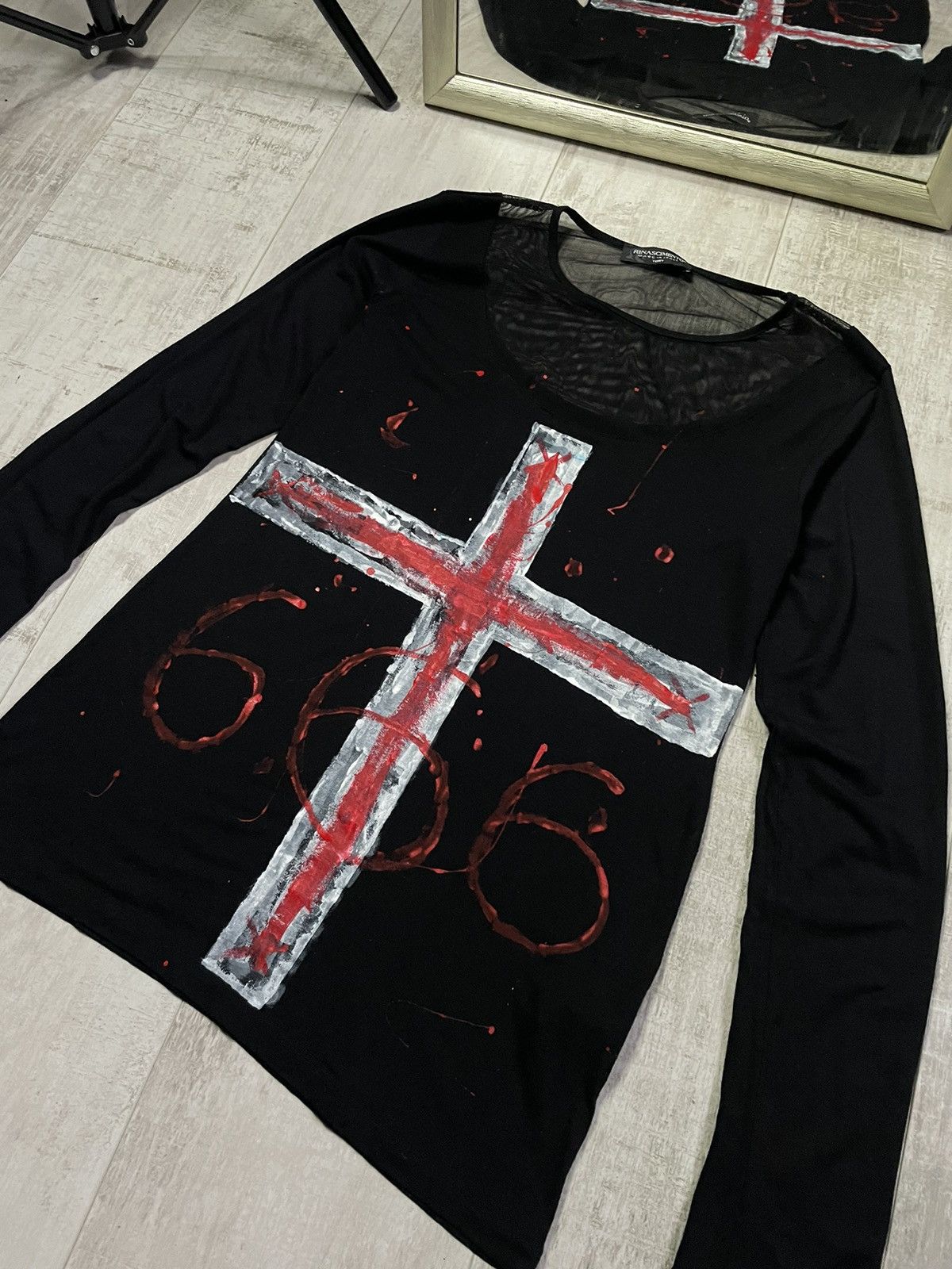 Designer Vintage Opium 666 Cross ✝️ Black Long Sleeve Punk Gothic RARE Size M / US 6-8 / IT 42-44 - 2 Thumbnail