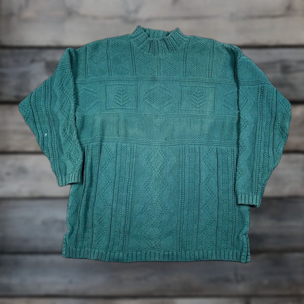 Vintage VINTAGE Woolrich Chunky-Knit Mock Neck Sweater Women's Medium Green 90s Oversized Pullover Size M / US 6-8 / IT 42-44 - 1 Thumbnail