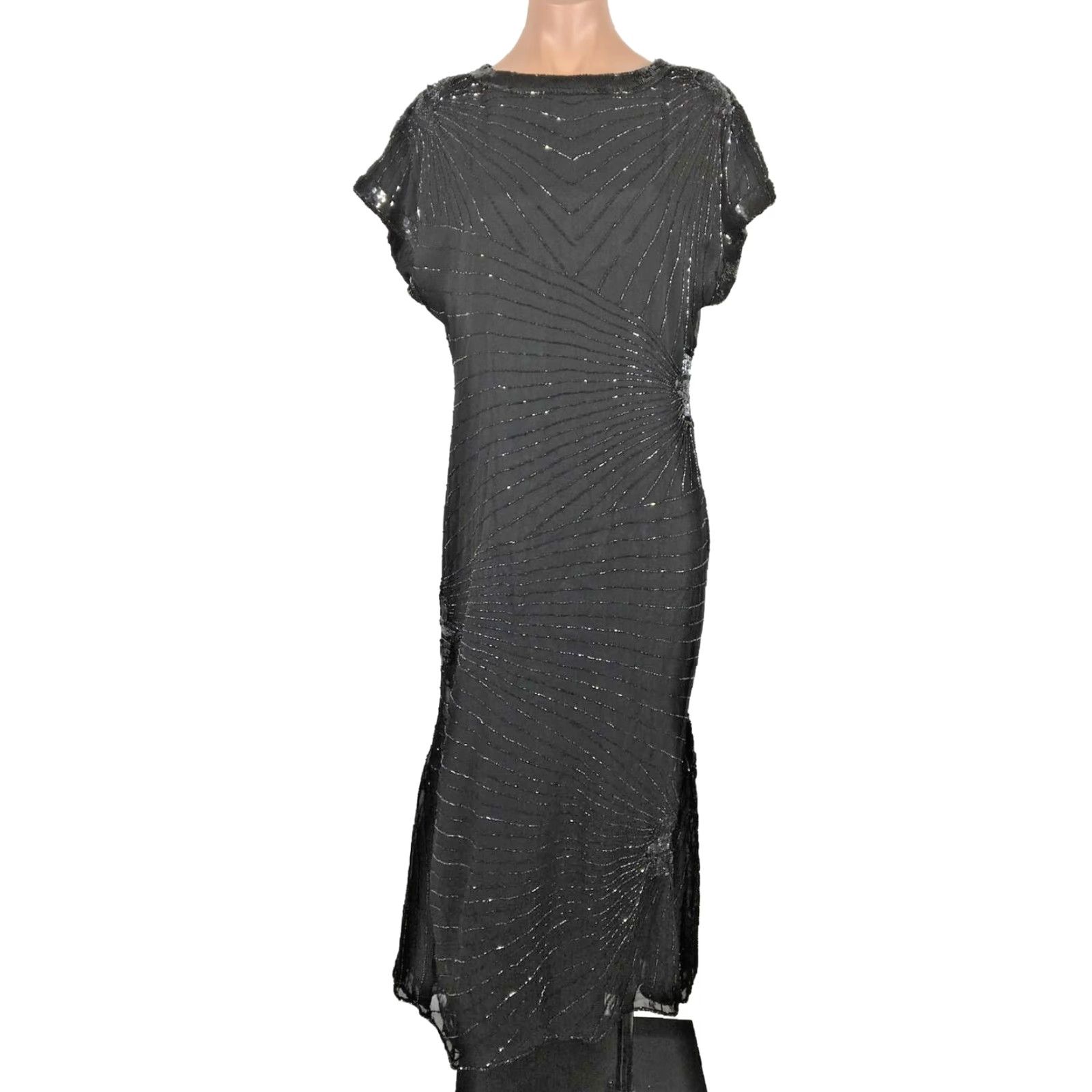 VINTAGE ALLURE Black Beaded Sequin Formal Gown Long Dress M 90s y2k PROM  Evening Dress Womens