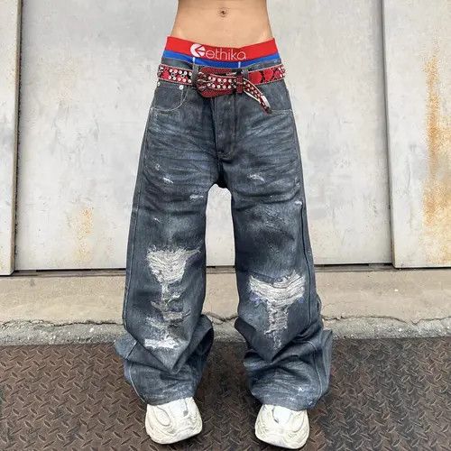 VIBE Distressed Dirty Blue Ripped Jeans Size US 33 - 1 Thumbnail