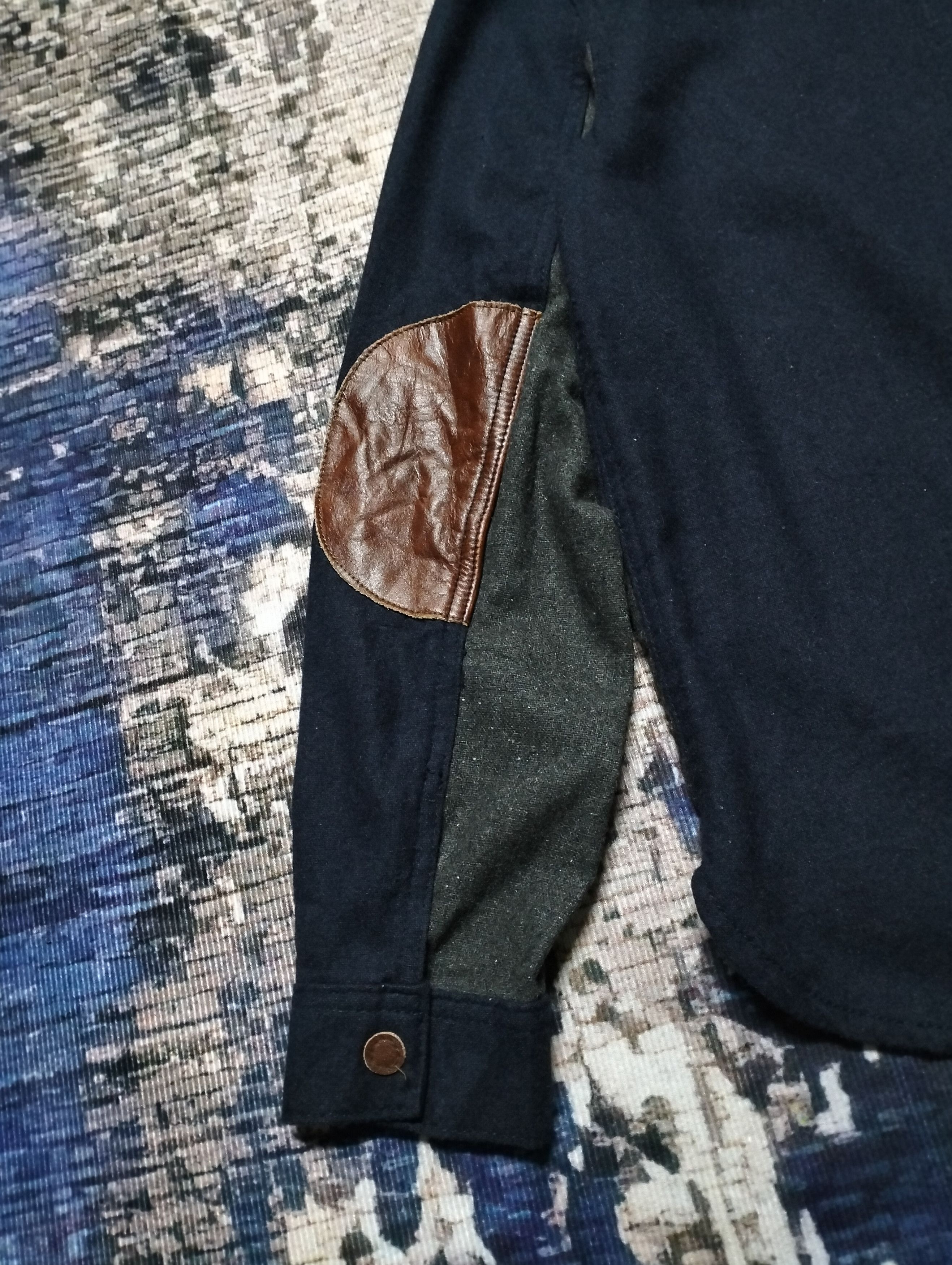 Japanese Brand Clip.Tab Marine Peche Wool Shirt Button Down Leather Part Size US S / EU 44-46 / 1 - 11 Thumbnail
