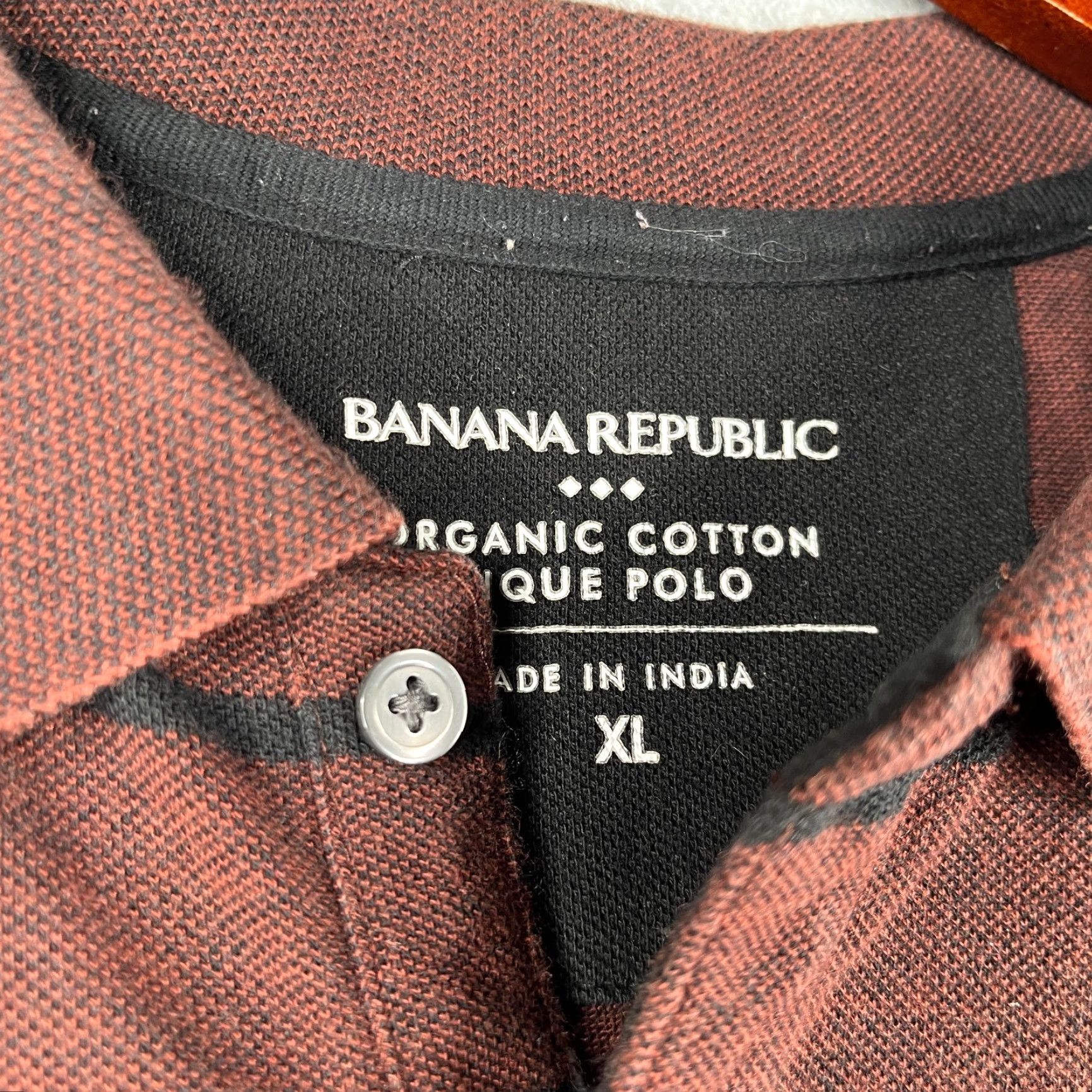 Banana Republic BANANA REPUBLIC Polo Shirt Organic Cotton Pique Mens XL Burgundy Striped Casual Shirt Size US XL / EU 56 / 4 - 5 Thumbnail