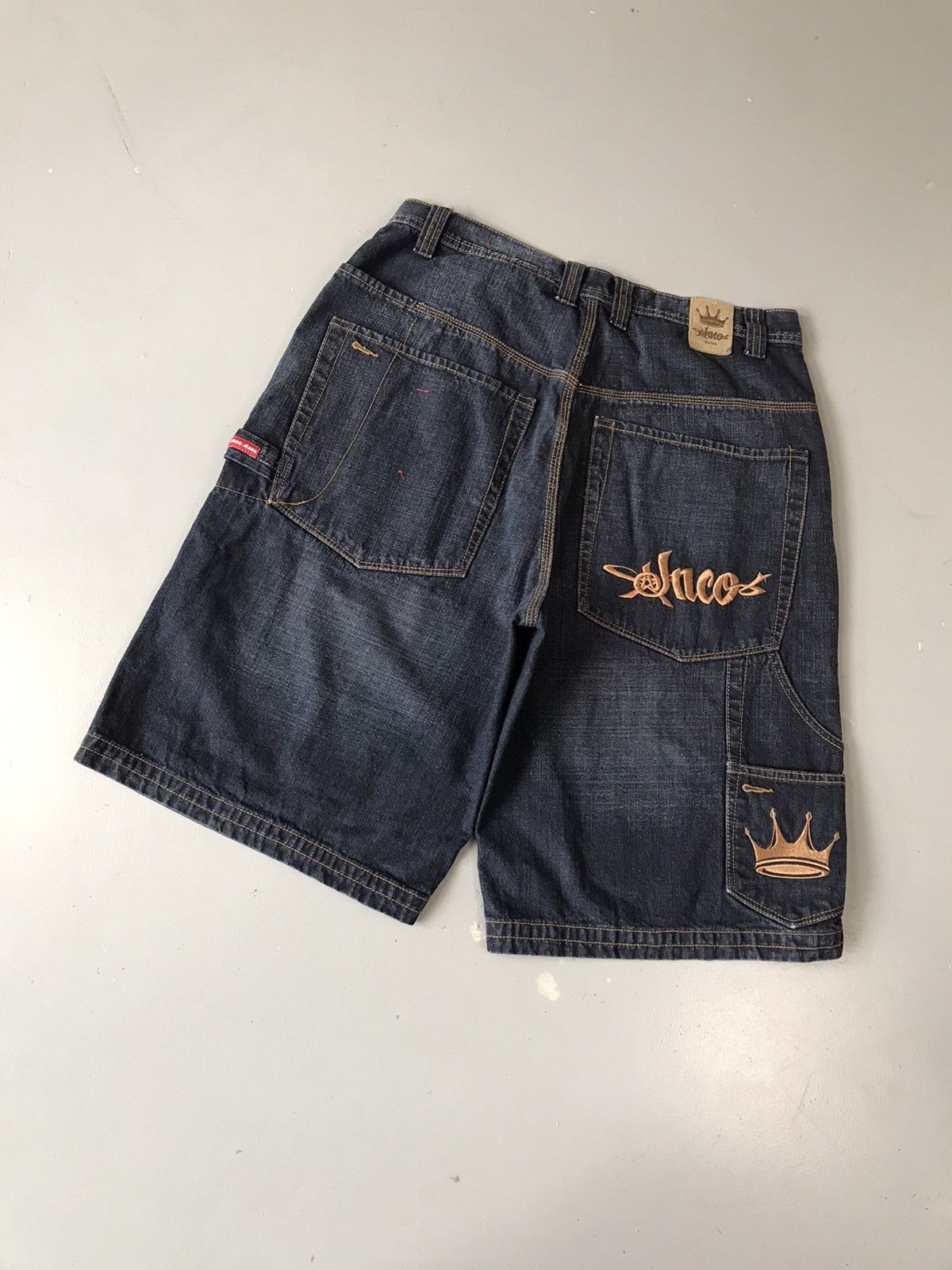 JNCO × Southpole × Vintage Crazy vintage Jnco crown 👑 embroidered SpellOut denim jort Size US 34 / EU 50 - 2 Thumbnail