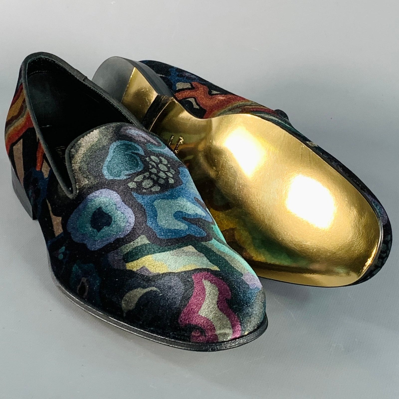 8 Black Multi Color Abstract Print Velvet Slip On Loafers