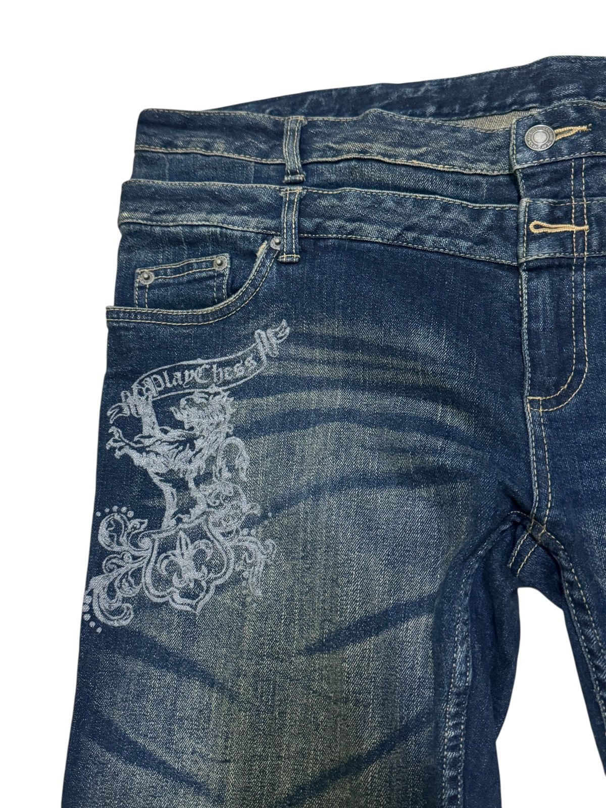Japanese Brand Vintage Play Chess Dragon Print Acid Wash Low Rise Denim Size US 38 / EU 54 - 7 Thumbnail