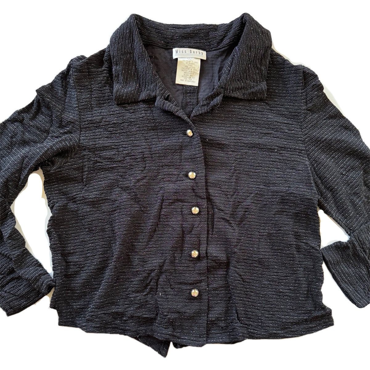 Vintage Miss Dorby women’s L black shimmer metallic striped blouse Size L / US 10 / IT 46 - 1 Thumbnail
