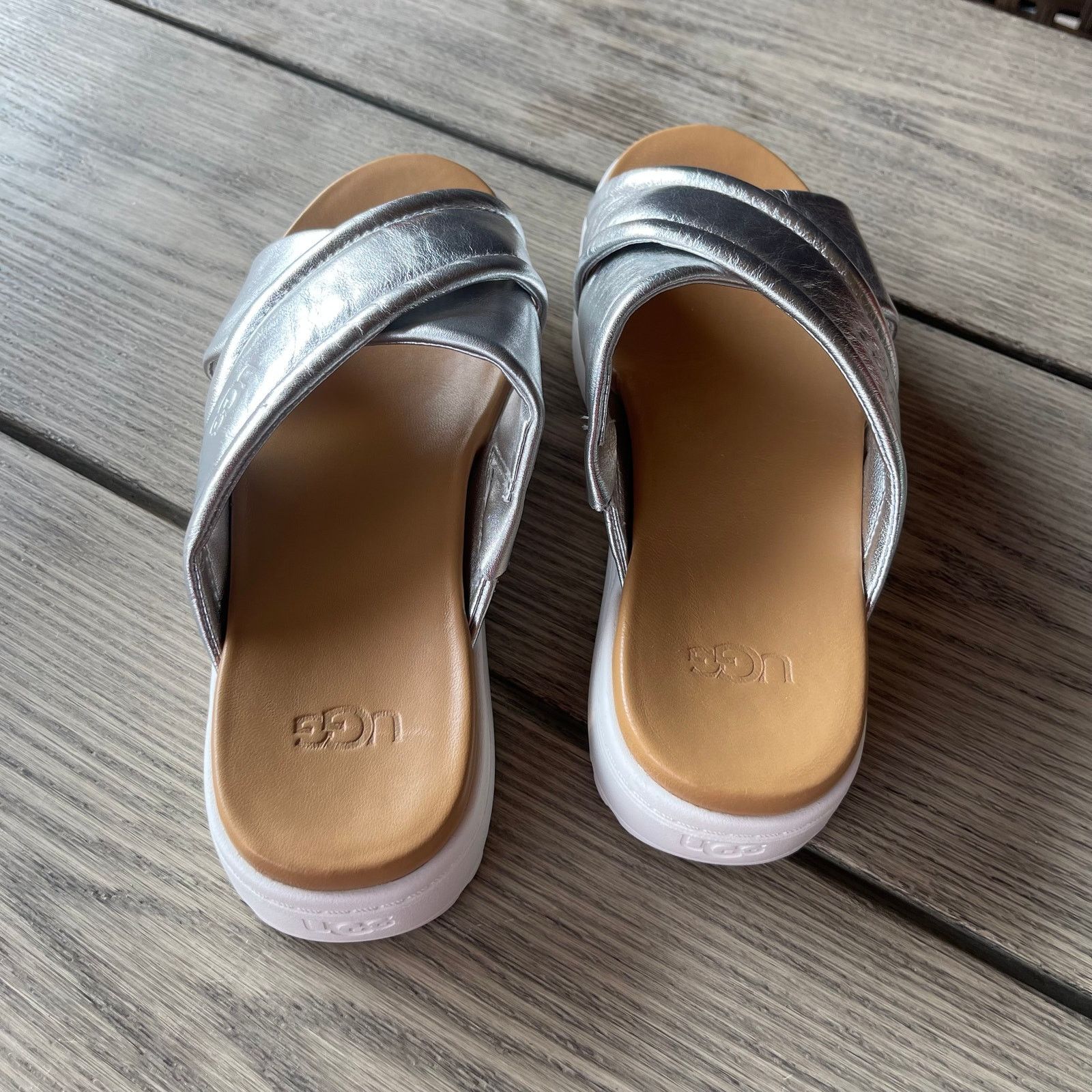 Ugg UGG Zayne Crossband Womens Slide Sandals, 6, Silver Size US 6 / IT 36 - 4 Thumbnail