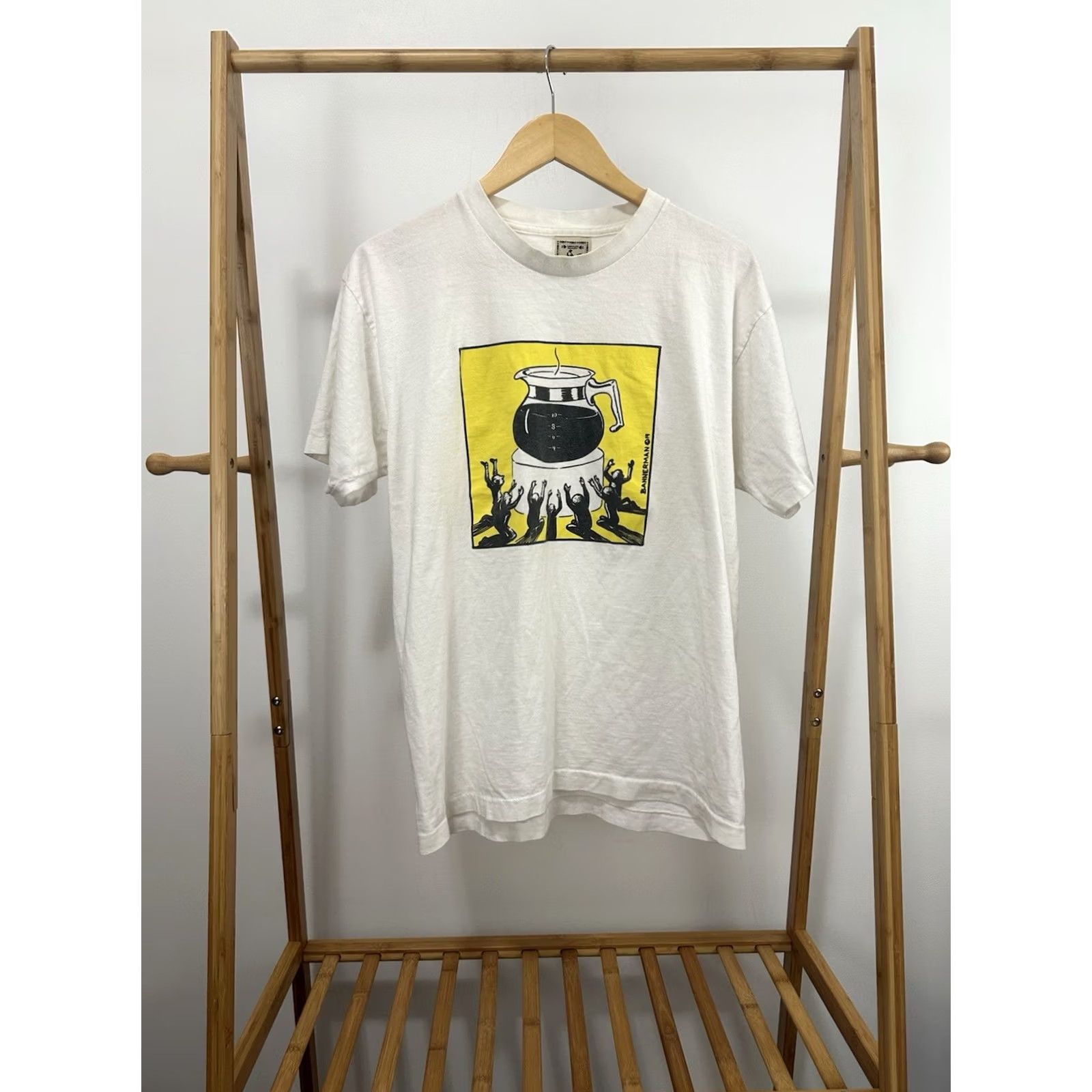 Vintage VTG Coffee Carafe Drip Worship Drug Beans Addicts Cult Morning Art T-Shirt L Mens White Cotton Size US L / EU 52-54 / 3 - 2 Thumbnail