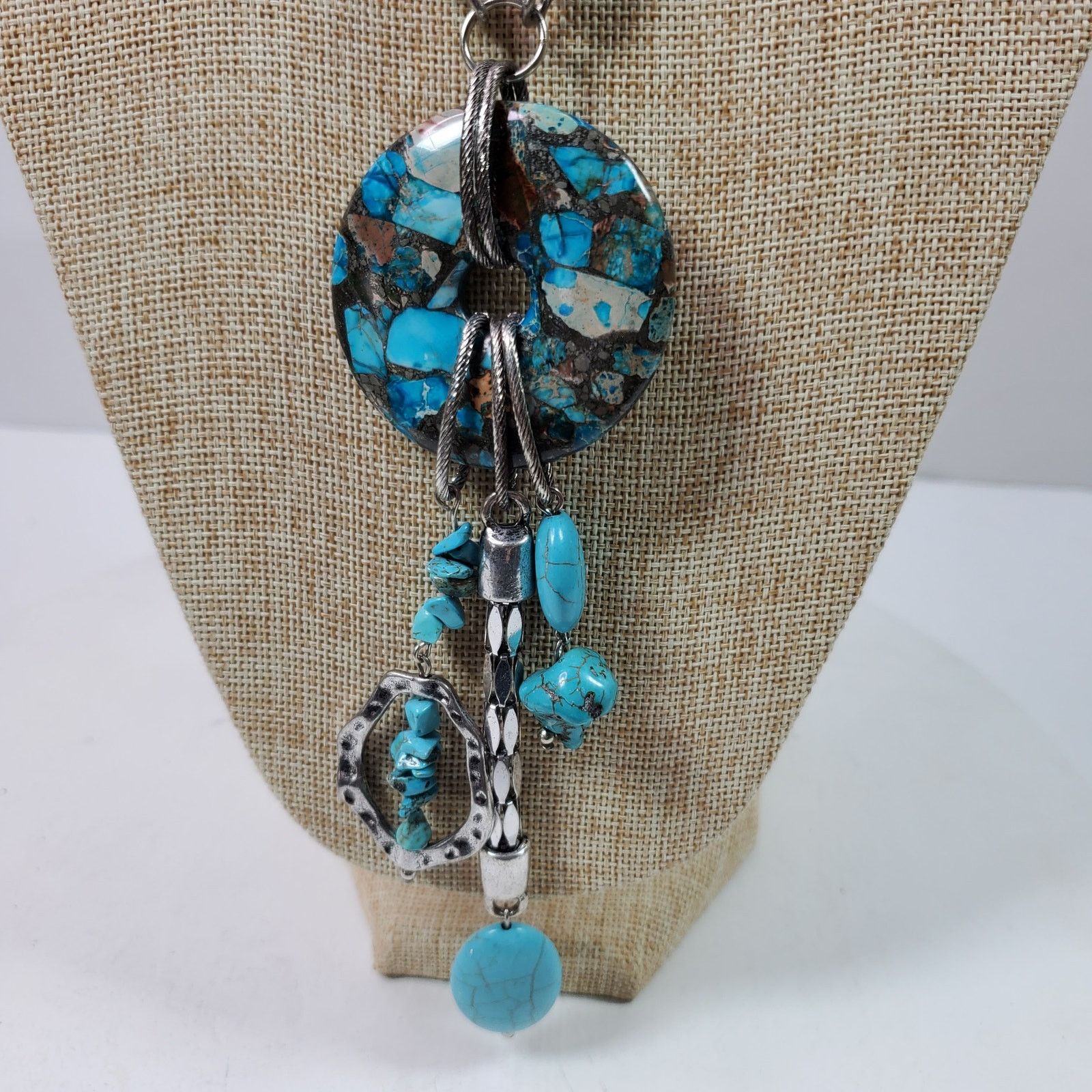 The Unbranded Brand Turquoise Necklace 32 Inch Long w/ 7 Inch Pendants Size ONE SIZE - 2 Thumbnail