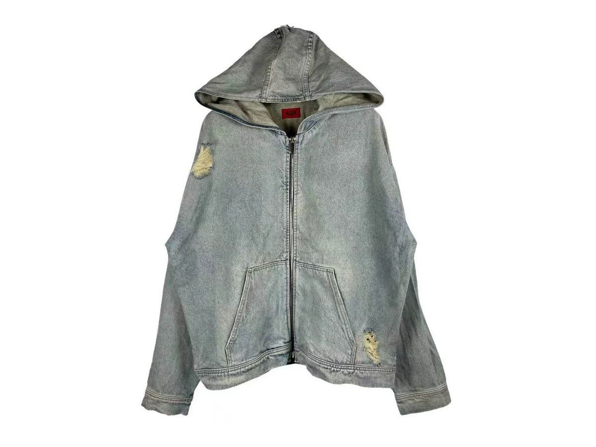 424 On Fairfax SS16 Distressed Denim Zip-Up Jacket