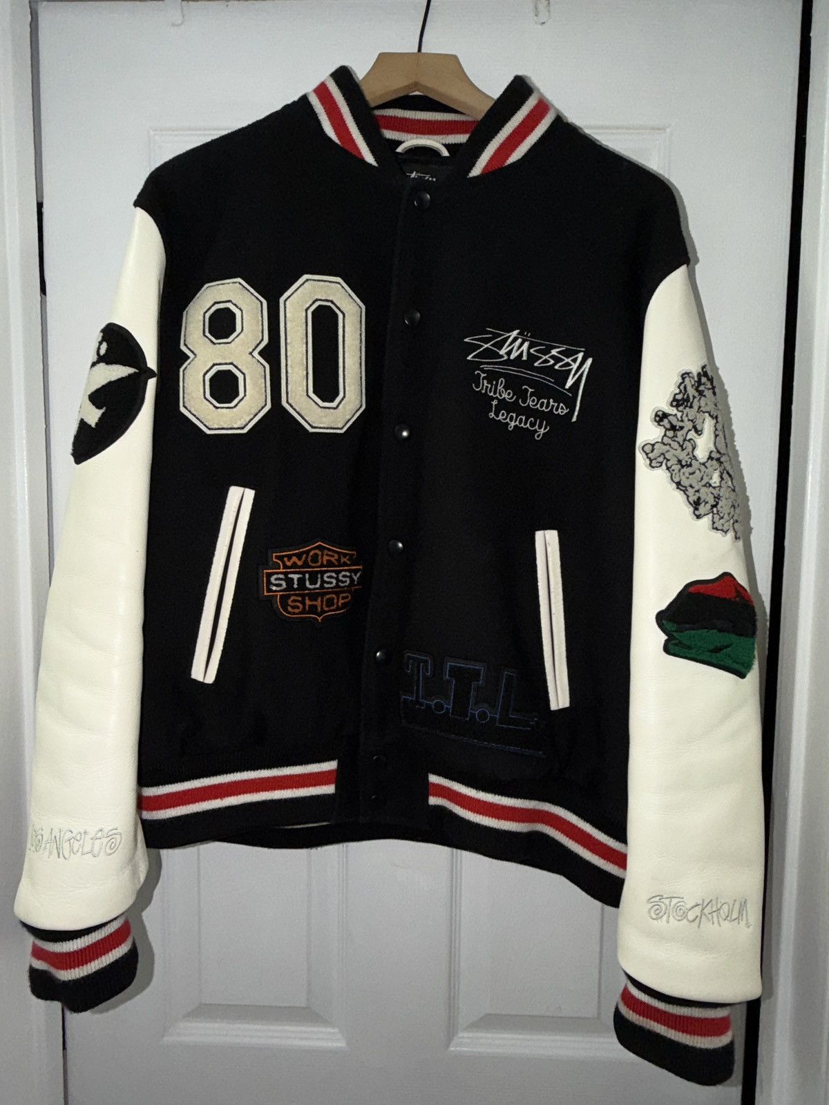 Stussy Denim Tears International Leather Varsity Jacket