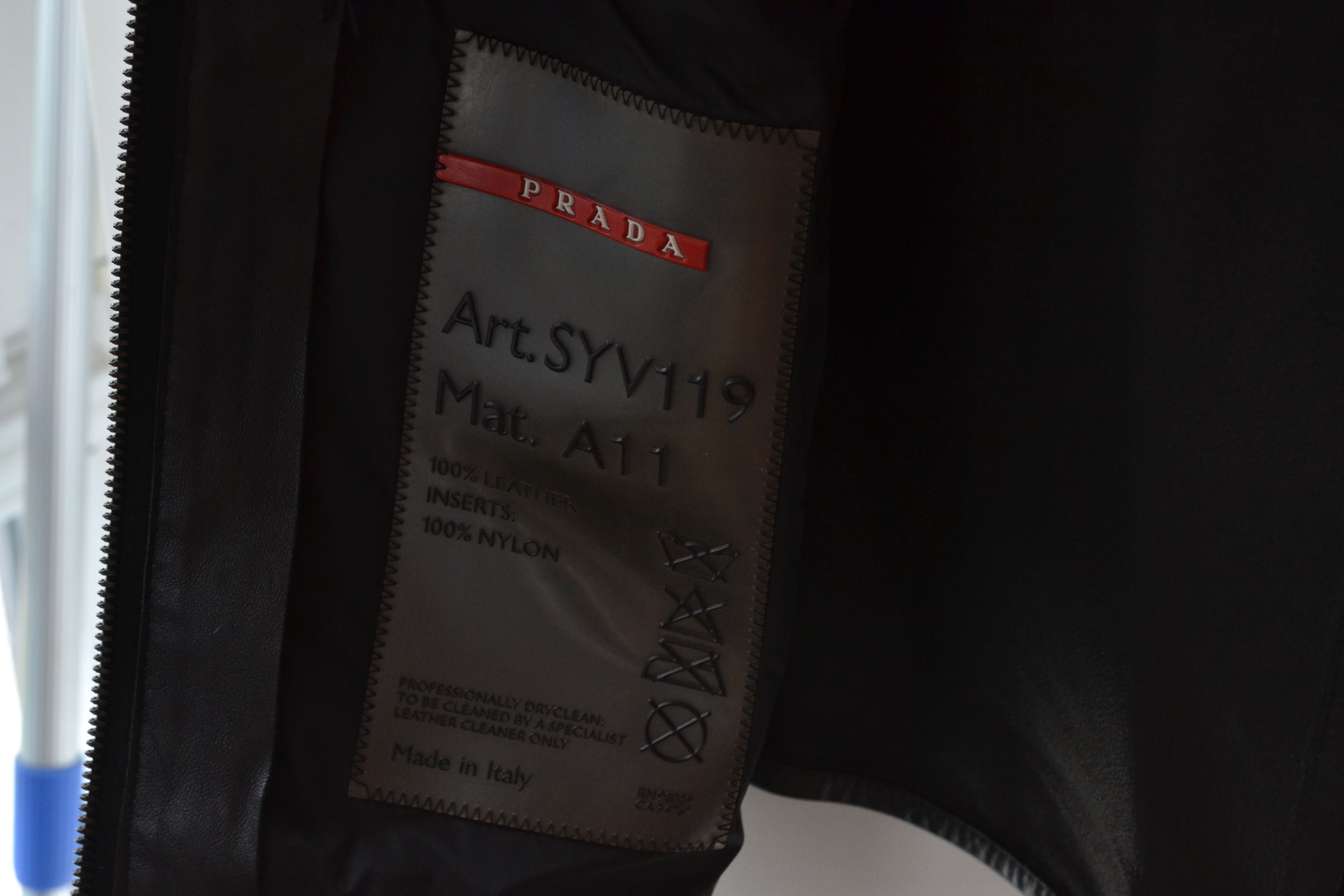 Prada 🔴 PRADA Leather Jacket Black Zip Bomber Pockets Nylon Size US M / EU 48-50 / 2 - 9 Thumbnail