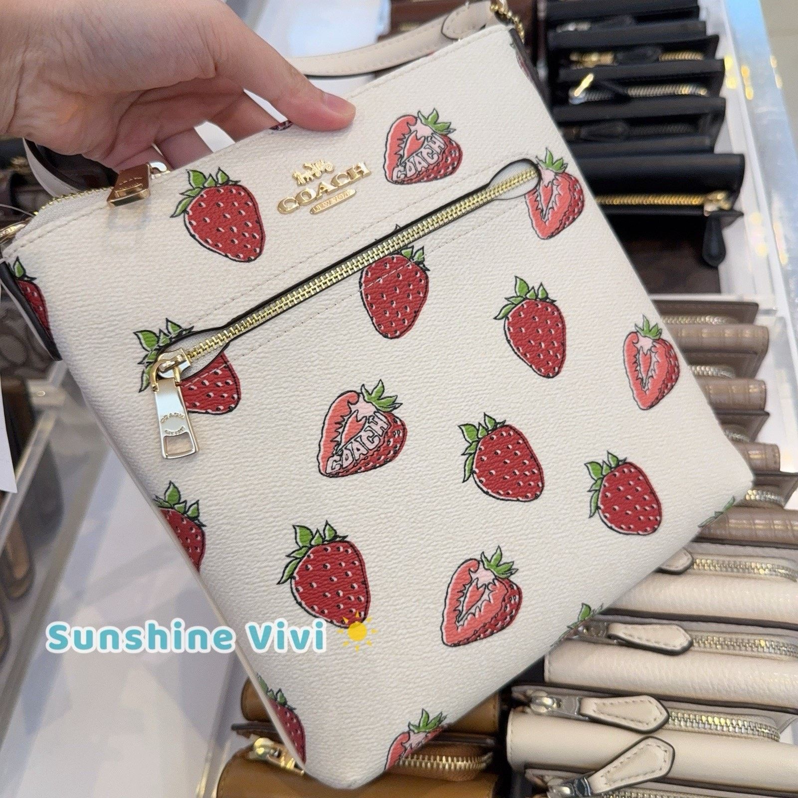 Coach NWT Coach Mini Rowan File Bag Strawberry CAQ09 Gold/Chalk Size ONE SIZE - 2 Thumbnail