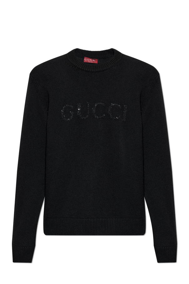 Gucci o1s1wg110925 Wool Cashmere Sweater With Intarsia in Black Size US M / EU 48-50 / 2 - 1 Thumbnail
