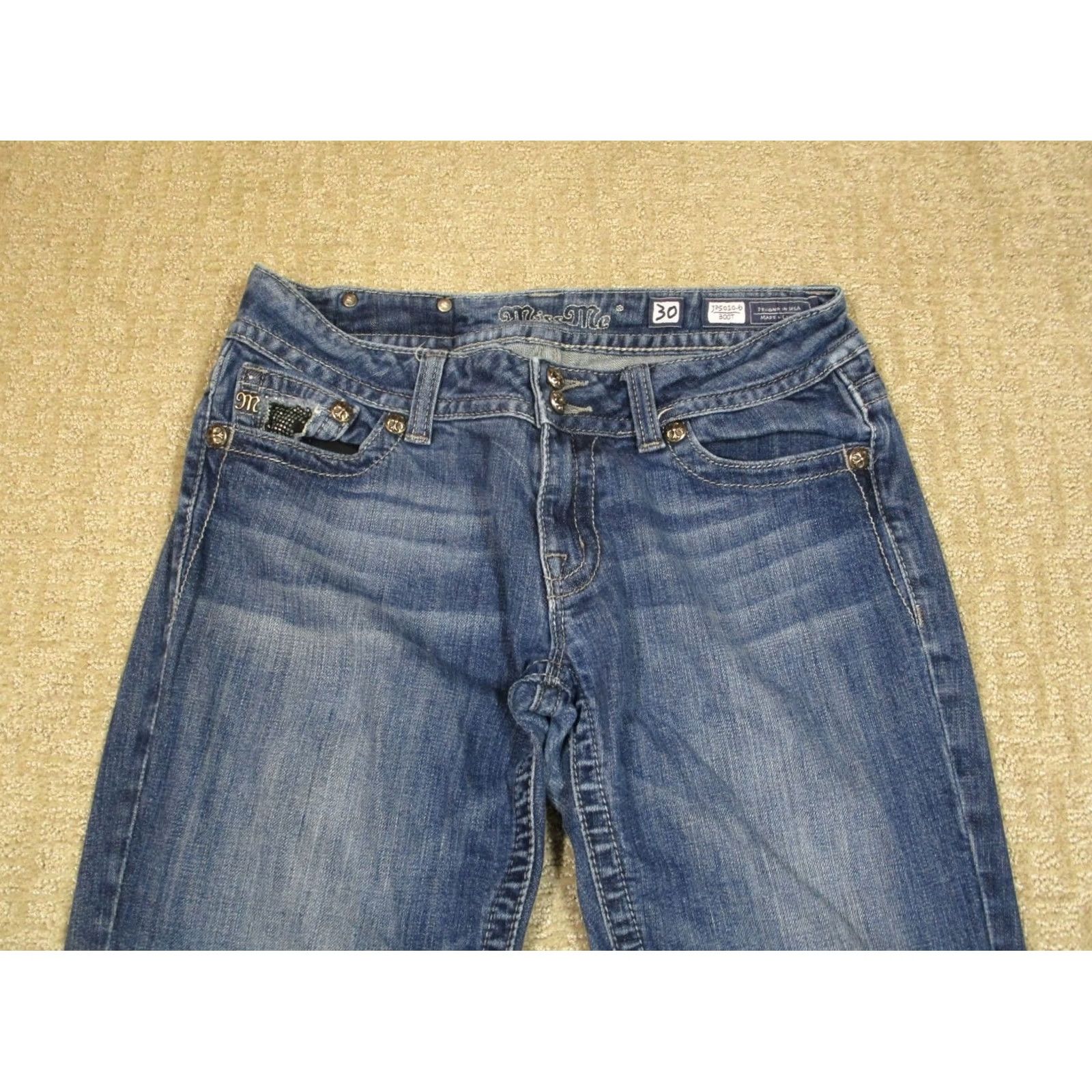 Miss Me Miss Me Jeans Women 30 Blue Low Rise Bootcut Pants Dark Wash Stretch Denim Long Tailored Size 30" / US 8 / IT 44 - 2 Thumbnail