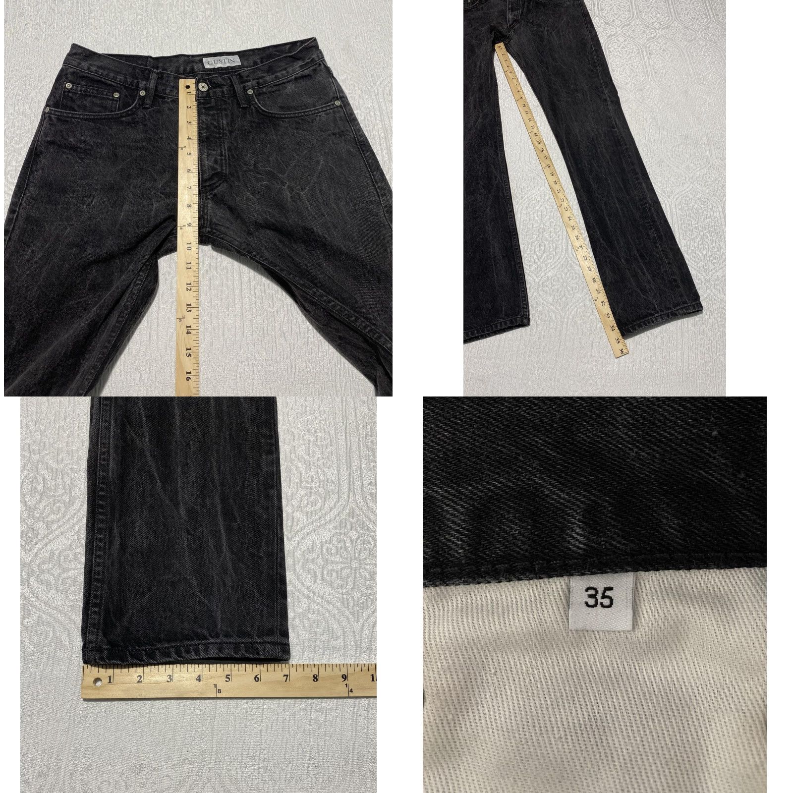 Gustin Gustin Jeans Men’s 33x35 Black Skinny Selvedge Raw Denim Button Fly USA Jeans Size US 33 - 8 Thumbnail
