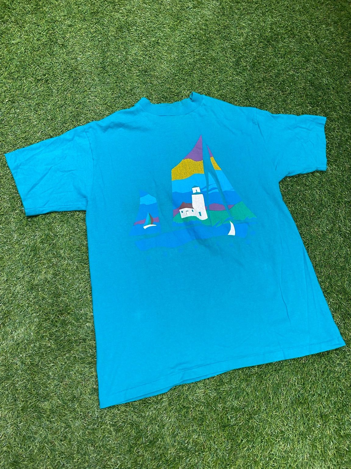 Hanes Cape Cod Single Stitch Sailboat/Lighthouse Tee Size US L / EU 52-54 / 3 - 1 Thumbnail