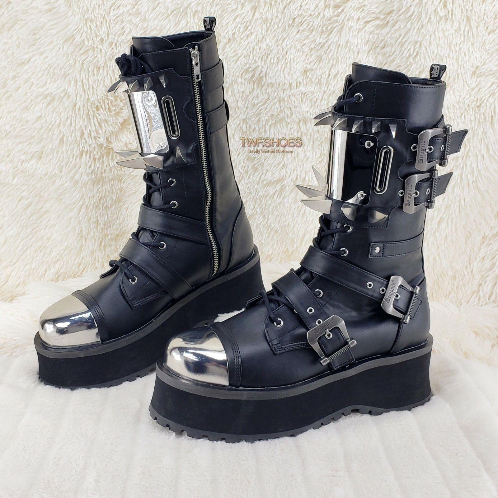 GraveDigger 250 Claw Spike Black Lace Up Boots Mid Calf Men