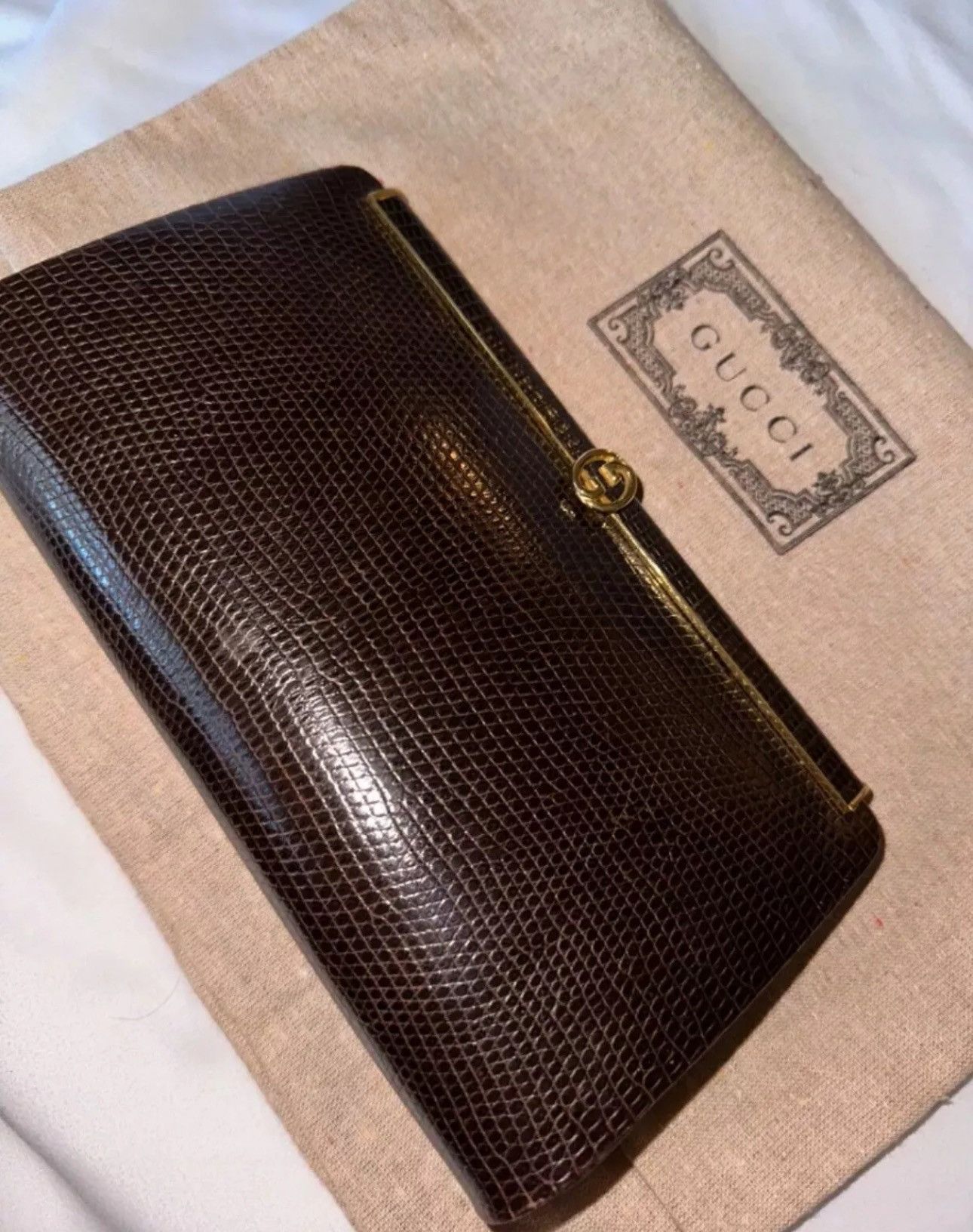Gucci Gucci Rare Dark Brown Lizard Clutch Wallet Size ONE SIZE - 1 Thumbnail