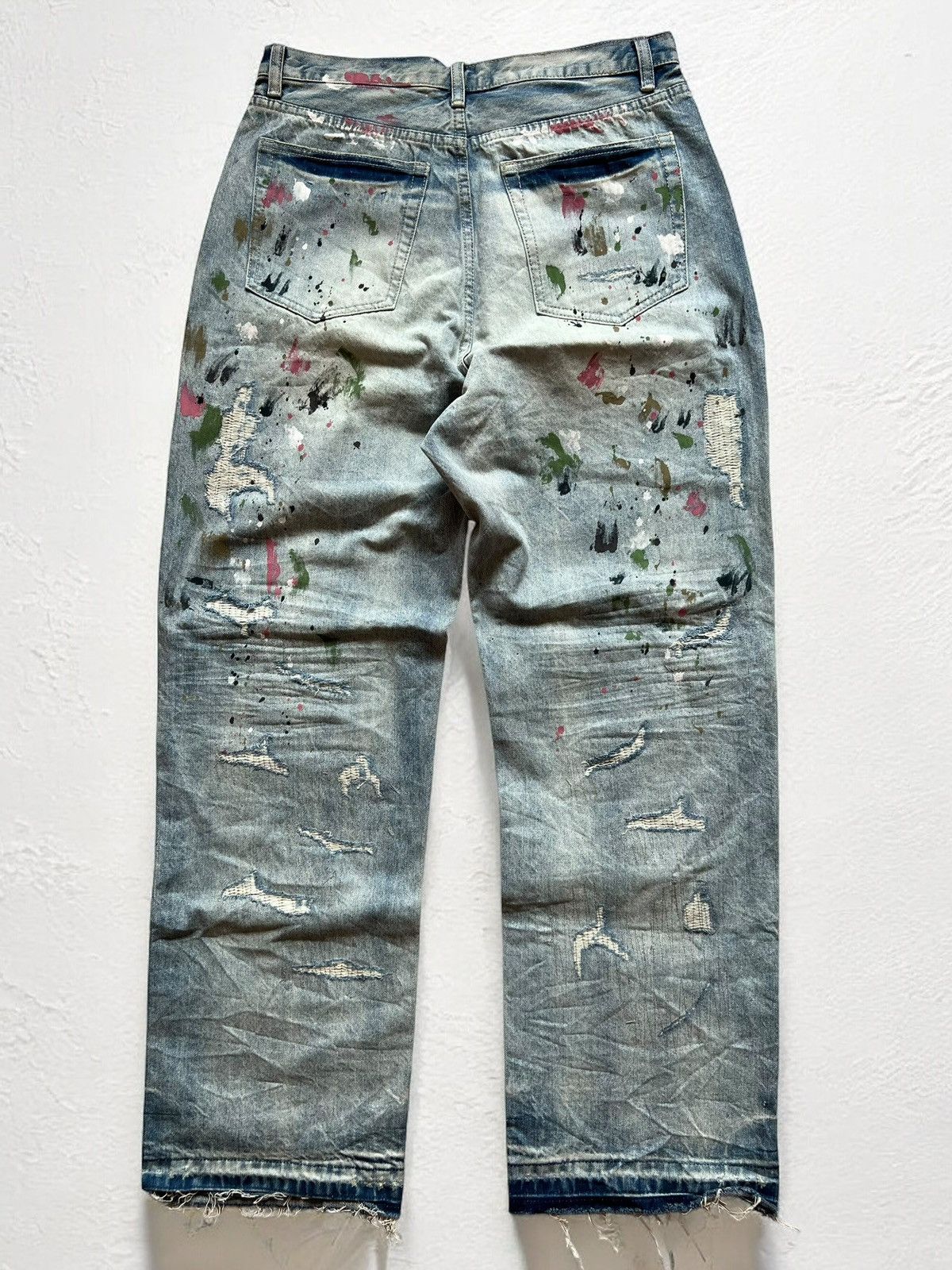 Designer × Japanese Brand UNKNOWN DESIGNER RIPPED DENIM JEANS DISTRESSED PAINTED Size US 34 / EU 50 - 2 Thumbnail