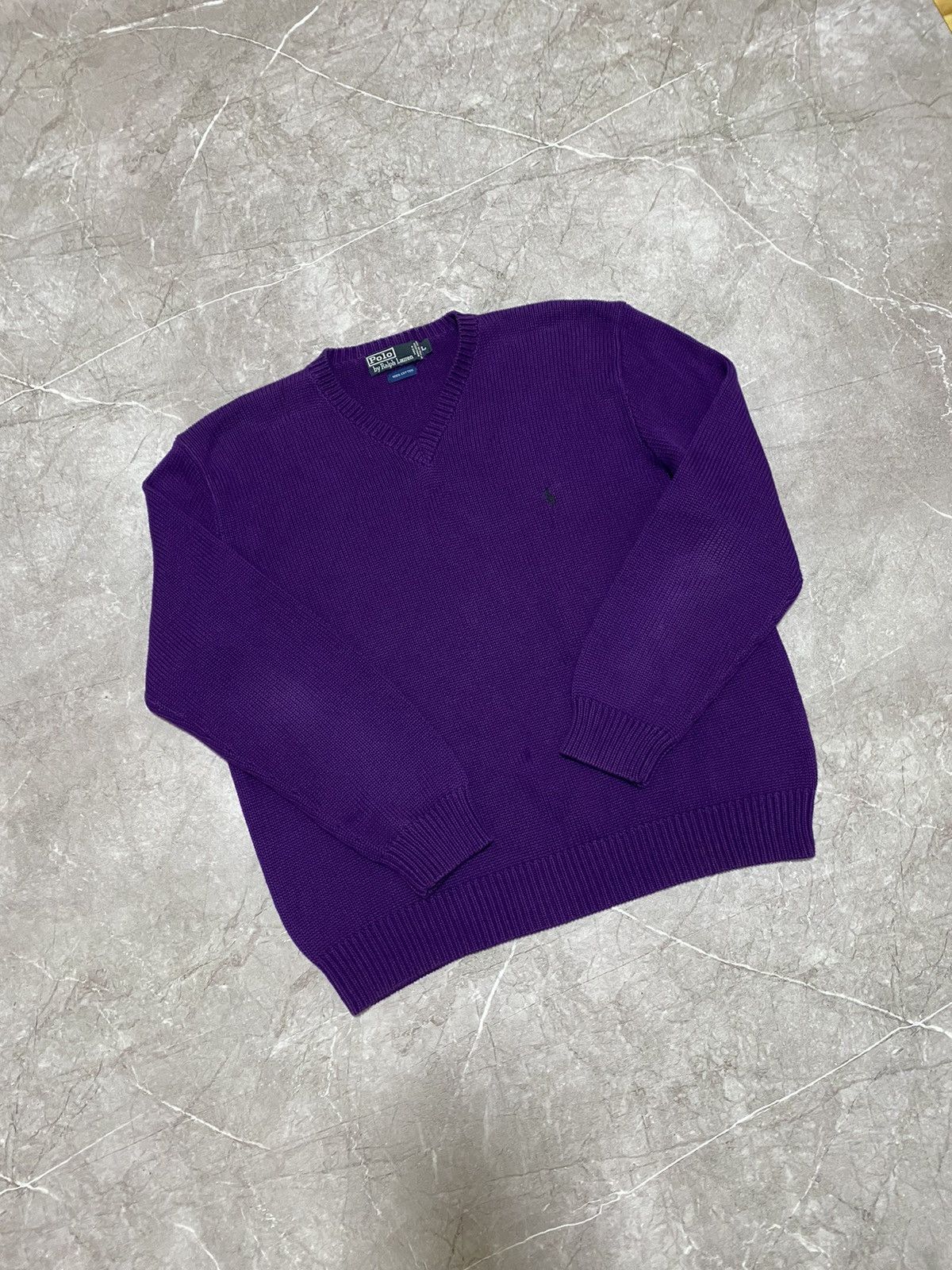 Polo Ralph Lauren × Ralph Lauren × Vintage Vintage Y2K Polo Ralph Lauren Purple V-Neck Sweatshirt 90s Size US L / EU 52-54 / 3 - 1 Thumbnail