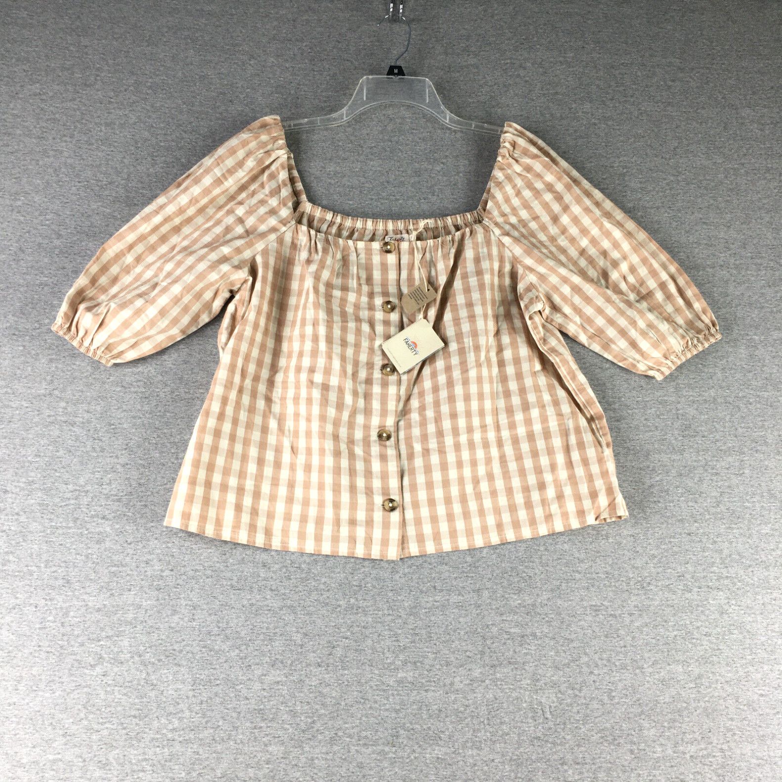 image of Faherty Top Womens Medium Cali Top Gingham Brown White Shirt