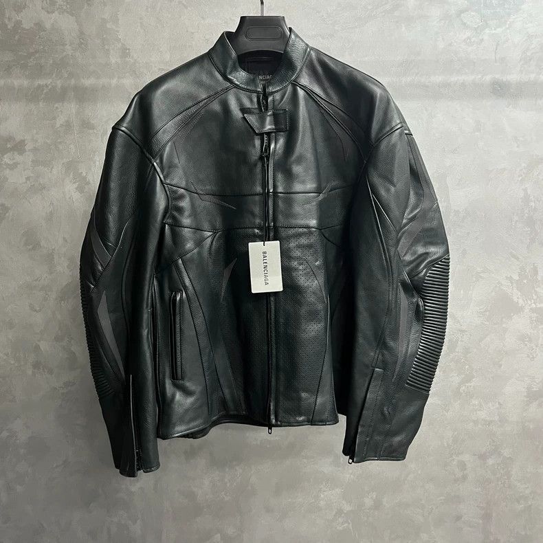 Balenciaga latest black solid color glossy stand up collar