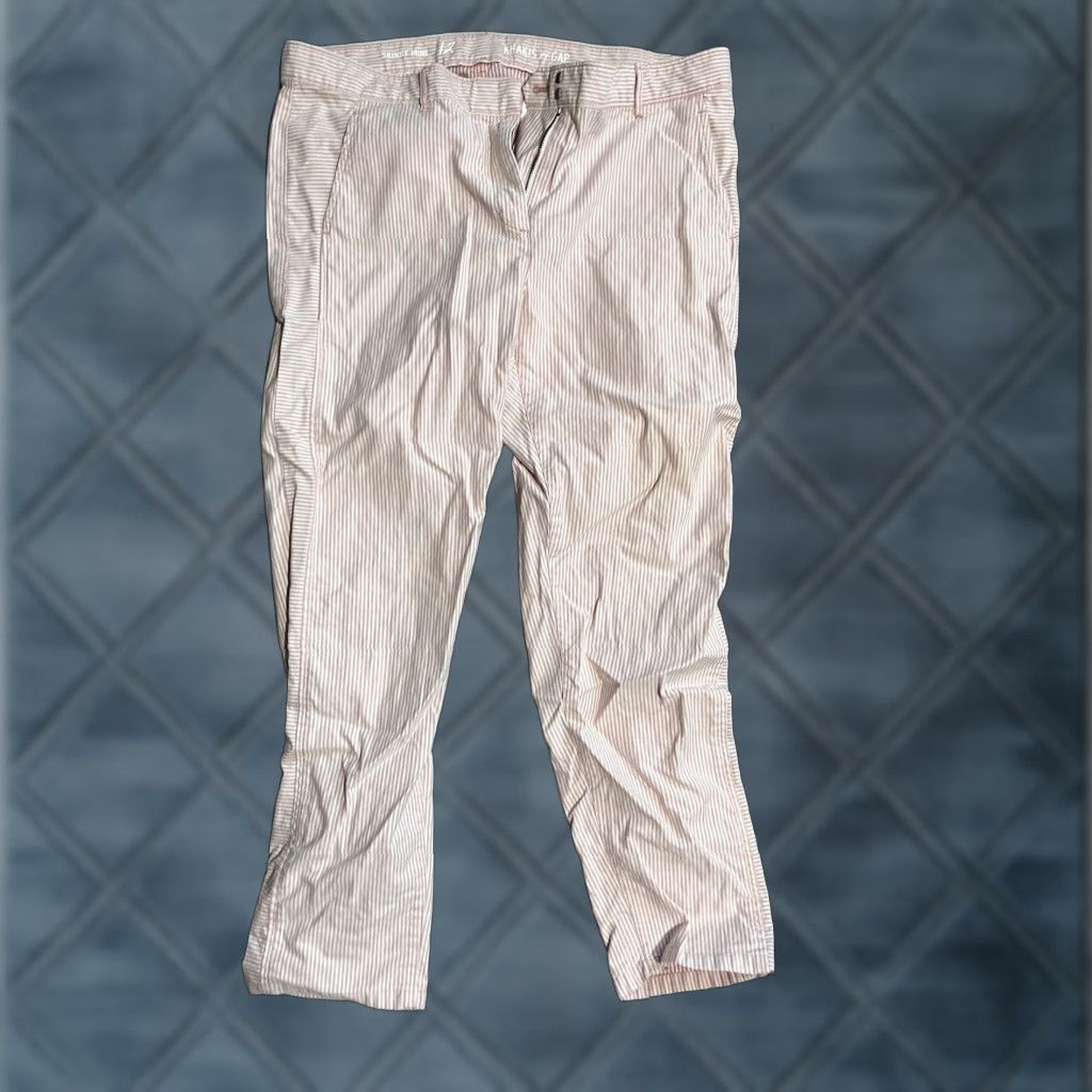 Gap Gap Khakis Skinny Mini Women's Pants Size 12 Pink Striped Fall Casual Stretch Flat Front Cotton Blend Button Pants Womens Size 34" / US 12 / IT 48 - 1 Thumbnail