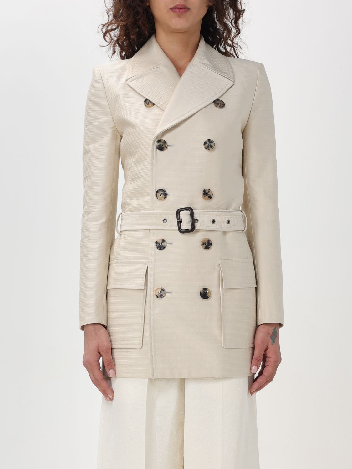 image of Saint Laurent Paris Saint Laurent Trench Coat Woman White, Women's (Size Medium)