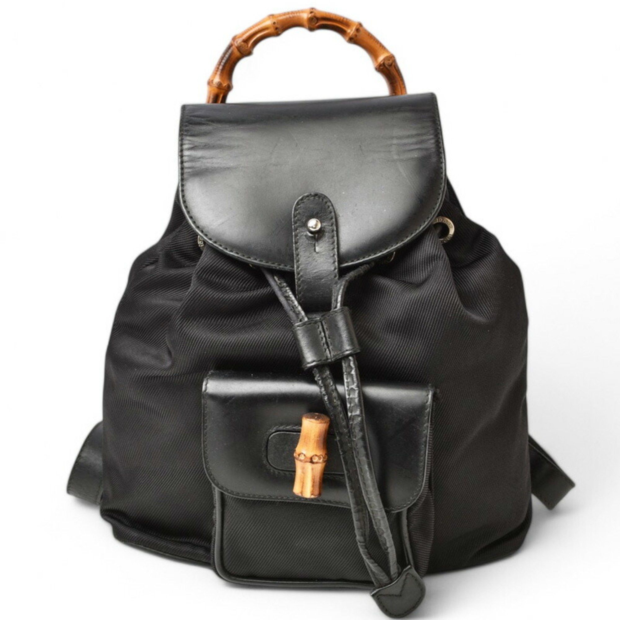 Gucci GUCCI Bamboo Backpack Canvas Leather Black Size ONE SIZE - 1 Thumbnail