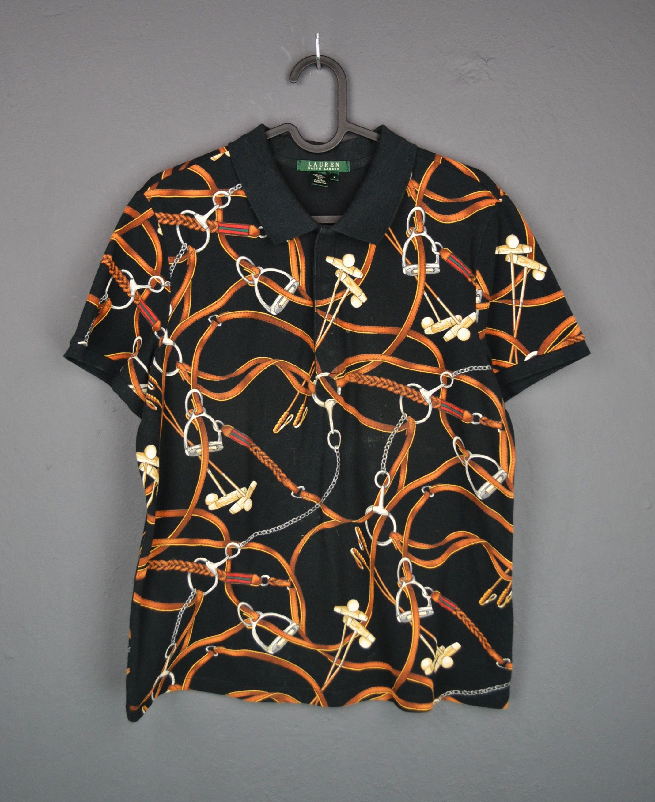 Ralph Lauren Ralph Lauren Black Equestrian Bridle Print Polo Shirt L Size L / US 10 / IT 46 - 1 Thumbnail