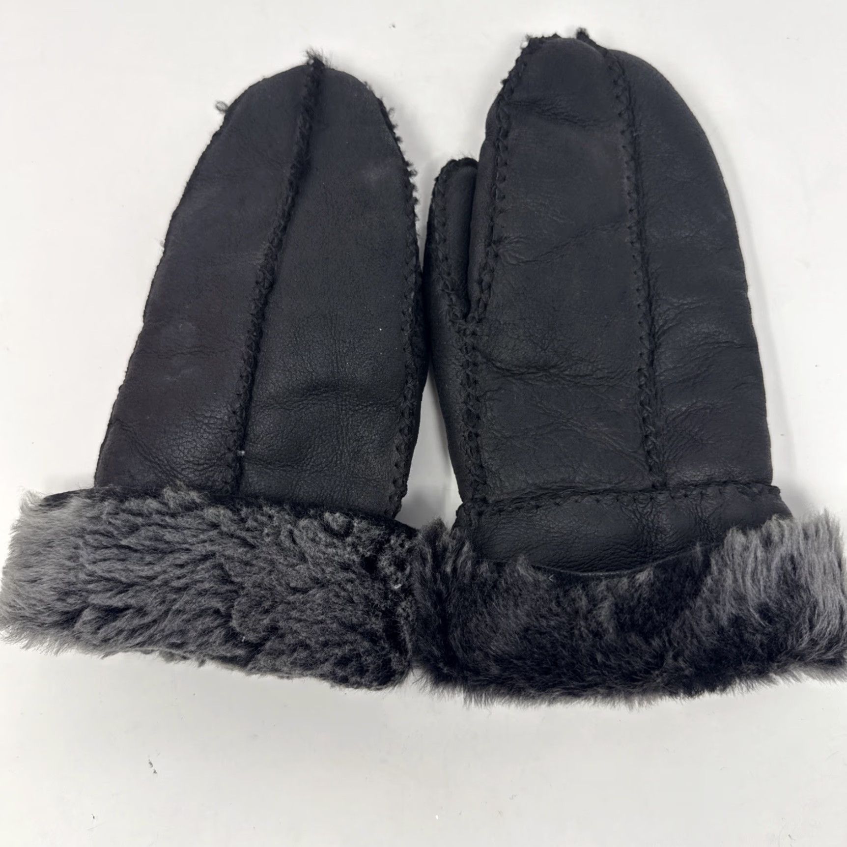 Vintage VINTAGE Real Sheepskin Gloves Mittens Women’s M Black Winter Mitten Handwear Womens Winter Accessories Size ONE SIZE - 2 Thumbnail