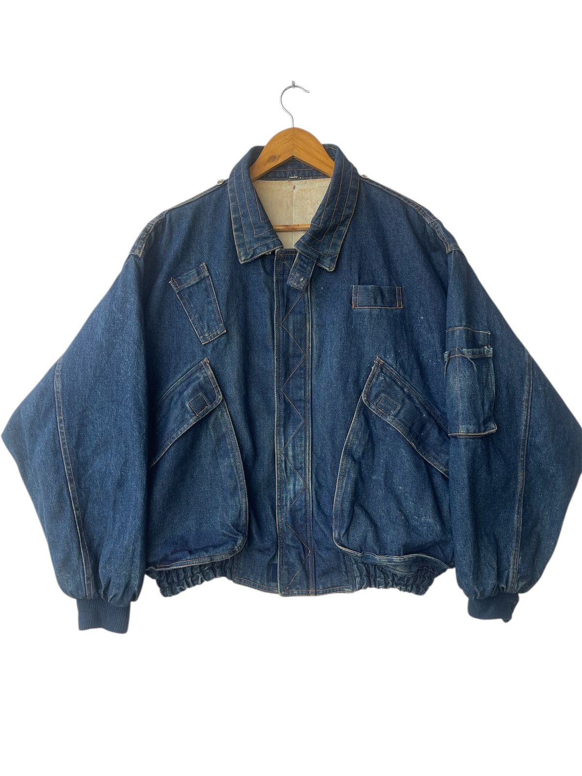 Vintage Rare Archival Multi Pocket Denim Bomber Jacket Indigo Blue Size US L / EU 52-54 / 3 - 1 Thumbnail