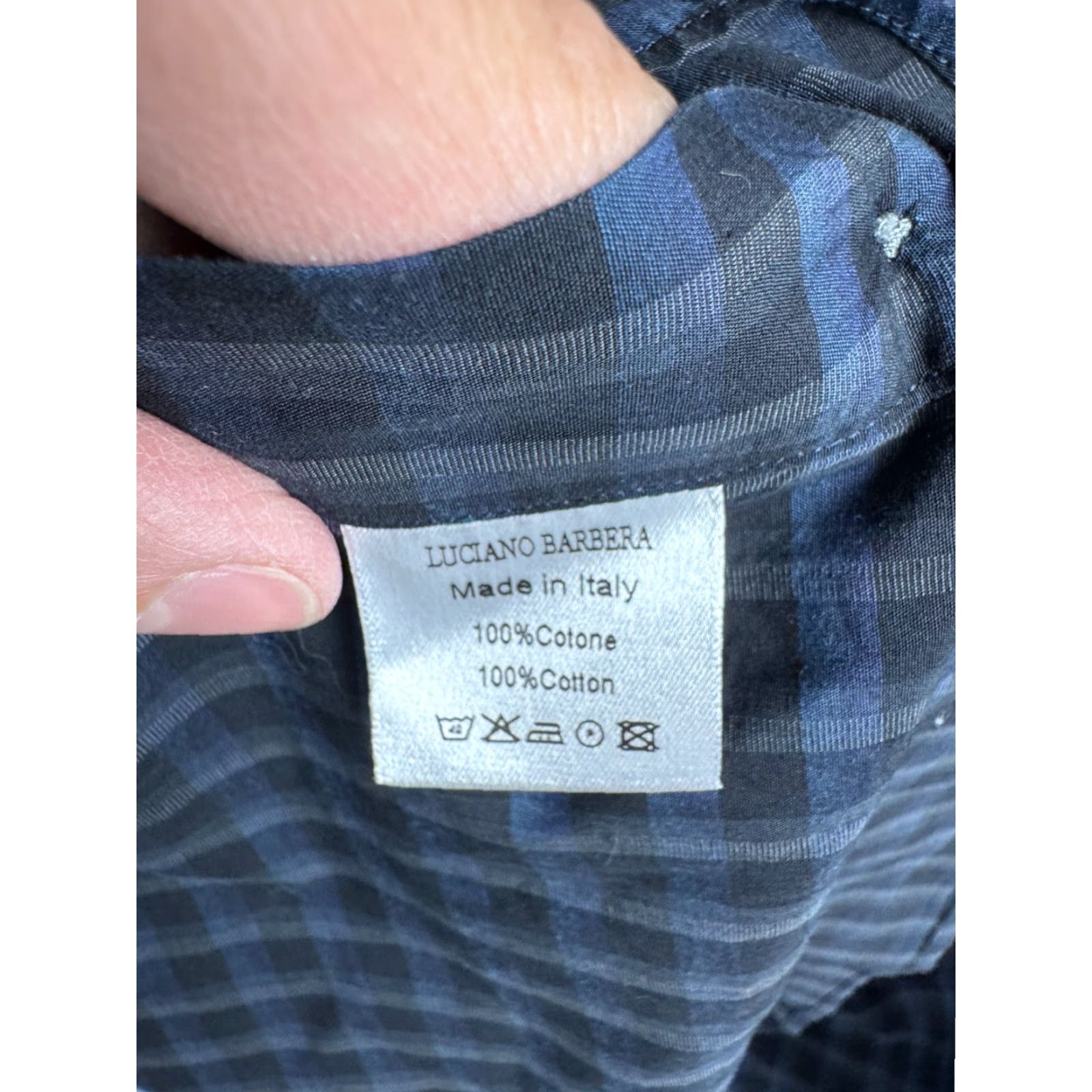 Vintage Luciano Barbera Dress Shirt Men's XL Plaid Blue Black 100% Cotton Italy Button Collar Spread Shirt Regular Mens Size 46R - 6 Thumbnail