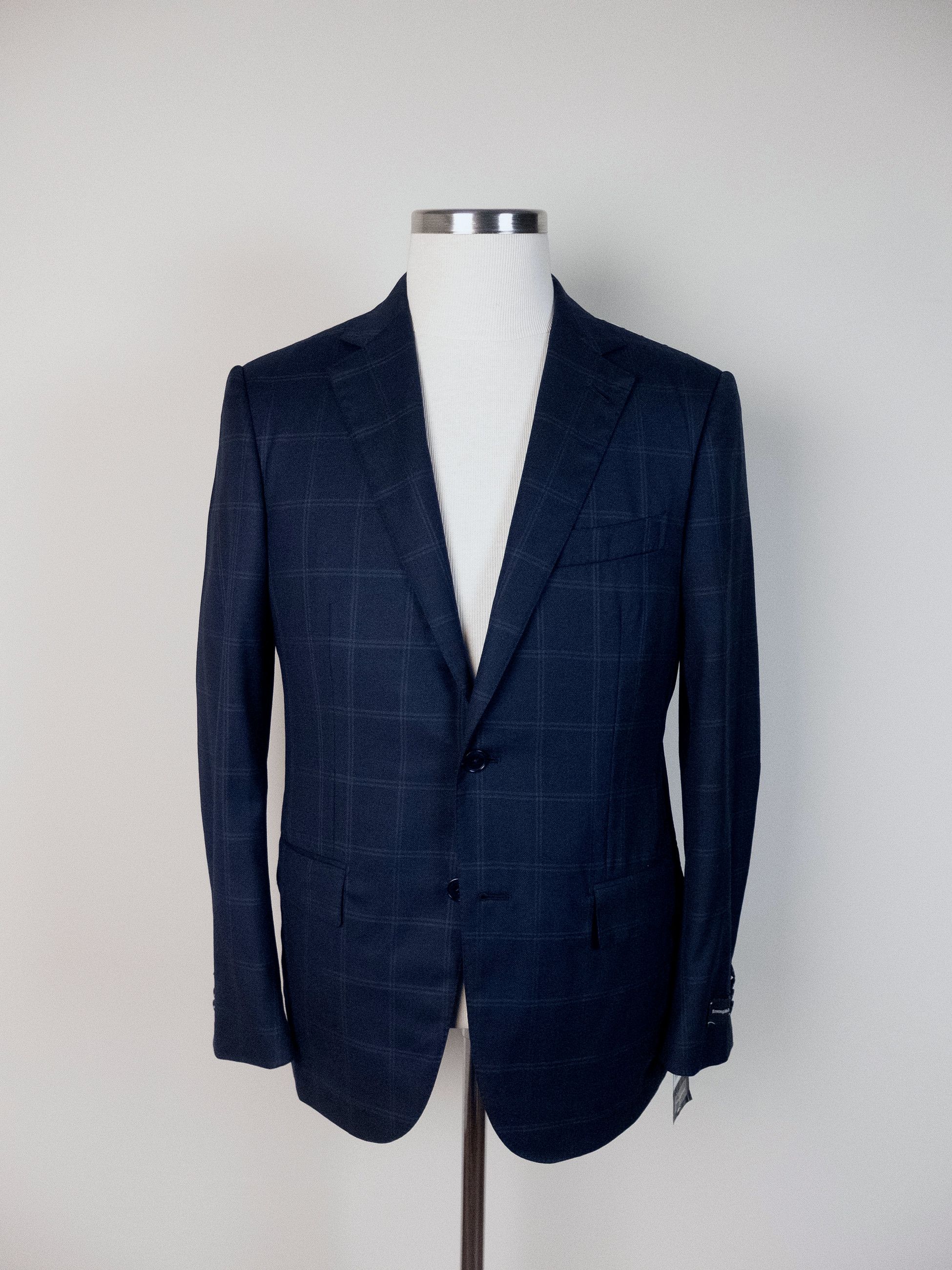 Ermenegildo Zegna ERMENEGILDO ZEGNA navy blue windowpane wool sportcoat 38C Size 38S - 1 Thumbnail