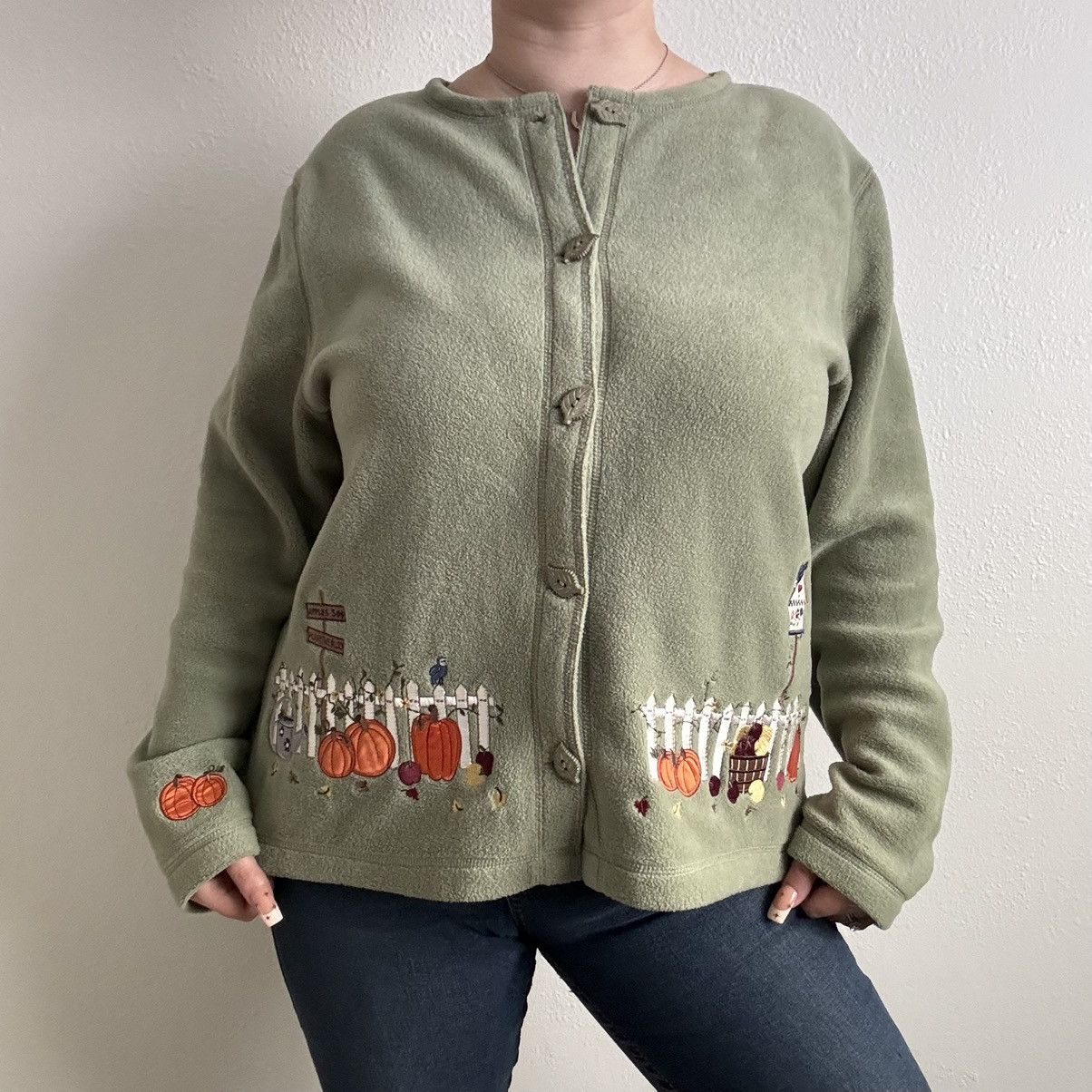 Croft & Barrow CROFT & BARROW Vintage Green Grandma Fall Fleece Cardigan Size XL / US 12-14 / IT 48-50 - 1 Thumbnail