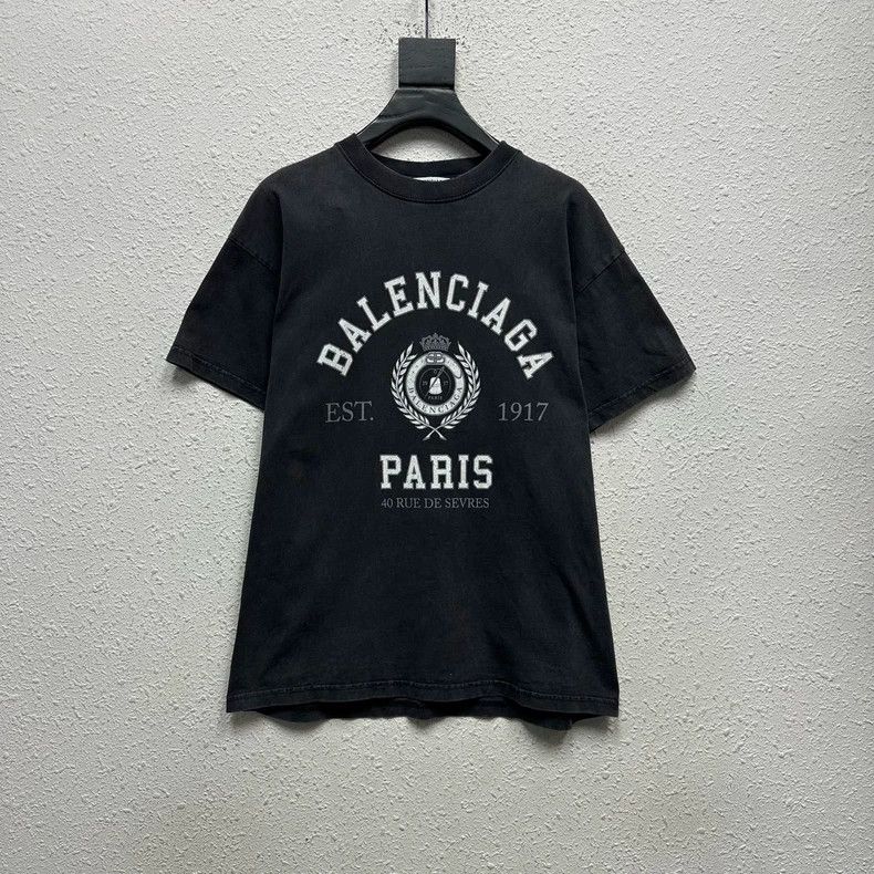 Balenciaga Balenciaga Washed Distressed Wheat Letter Short Sleeve Size US S / EU 44-46 / 1 - 1 Thumbnail