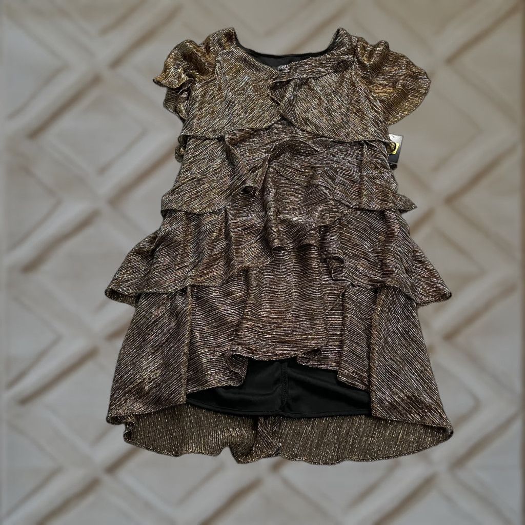Vintage Ignite Evenings Shift Dress Womens 10 Midi Brown Short Sleeve Layered Knit Polyester Rayon Spandex NWT New Vintage: No Size 32" / US 10 / IT 46 - 1 Thumbnail