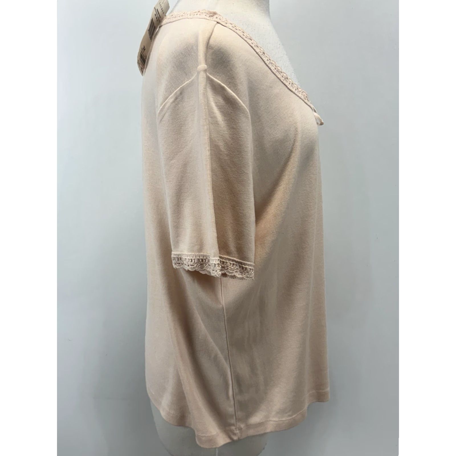 Ralph Lauren LAUREN RALPH LAUREN T-Shirt Plus Size 3X Women’s Pale Pink Crochet Trim Short Sleeve Cotton Size XXL / US 16-18 / IT 52-54 - 4 Thumbnail