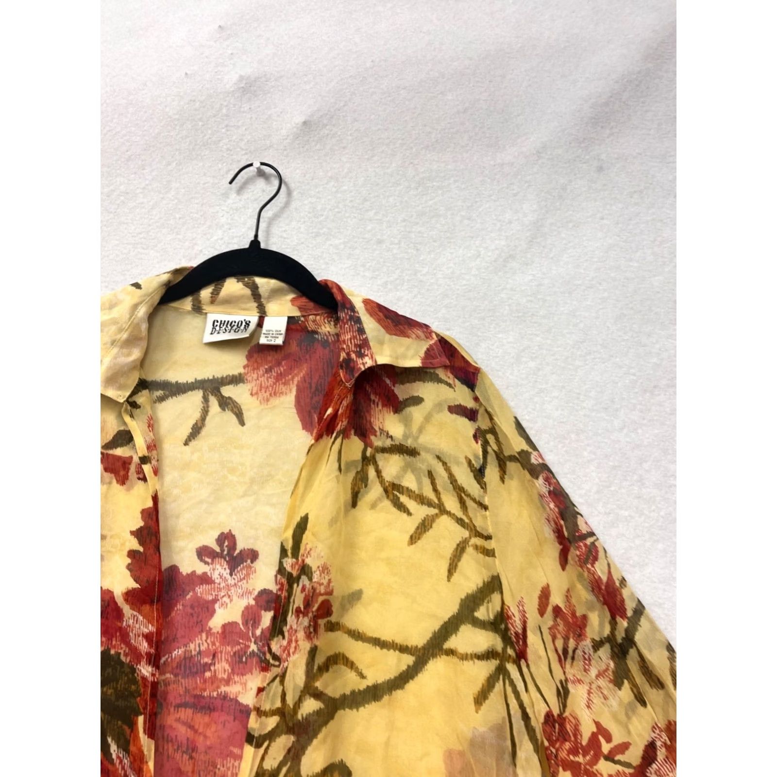 Vintage Chicos Blouse Shirt Tie Front Sheer Silk Floral Yellow Size 2 Womens Size XS / US 0-2 / IT 36-38 - 6 Thumbnail